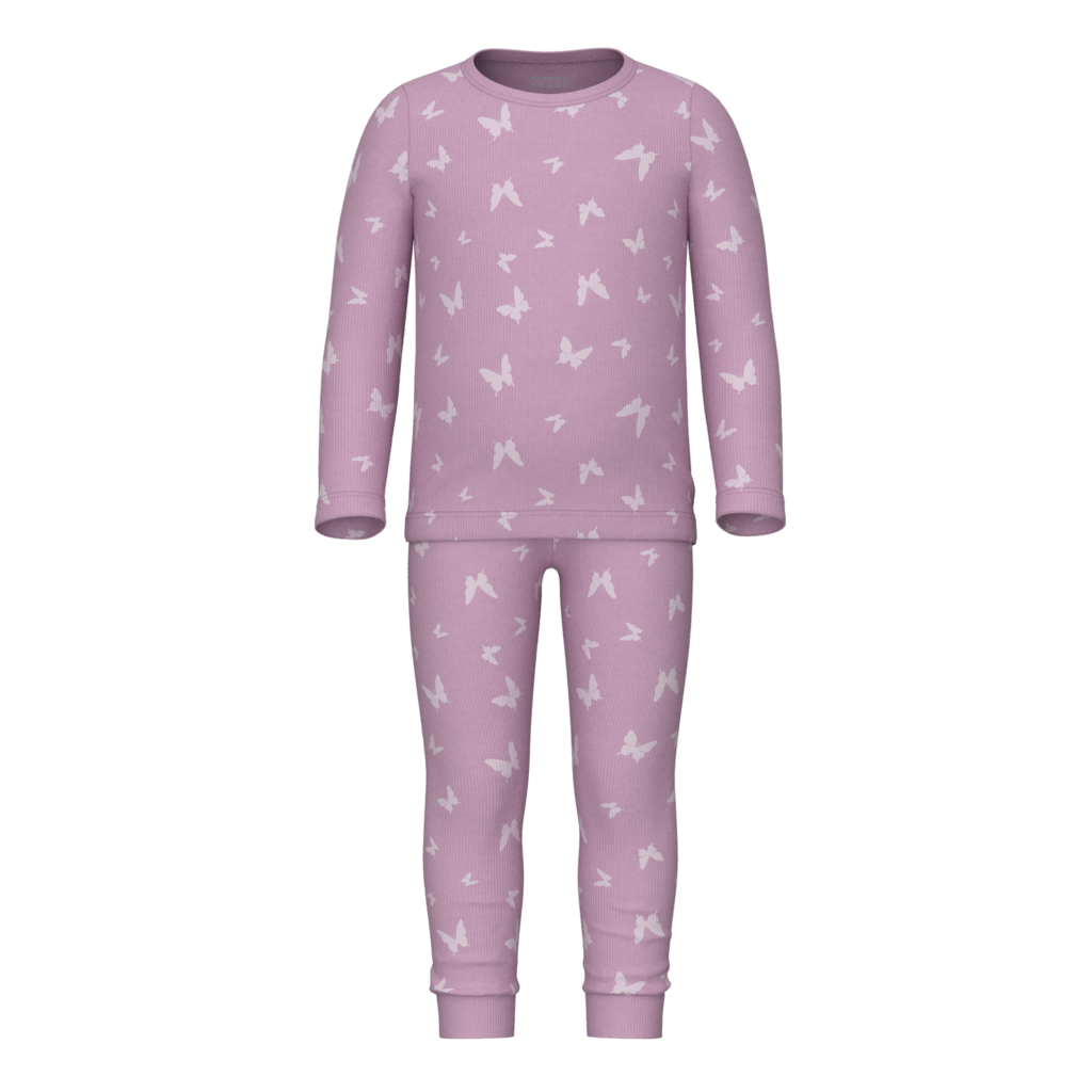 Name It Rib Natsæt med Sommerfugle i Pink og Lilla