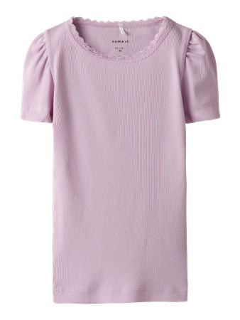 Sød Modal T-shirt med Blondekrave til Piger - Rosa
