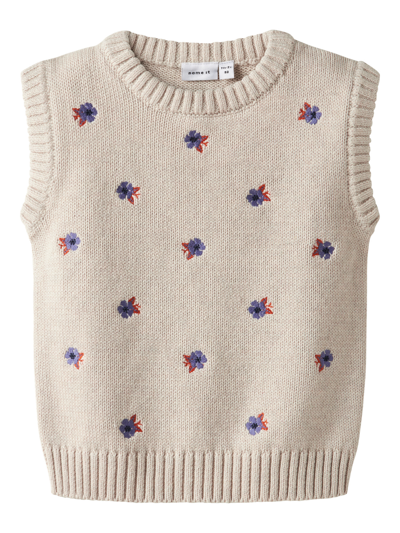 Sød Beige Strik Vest med Blomster fra Name It