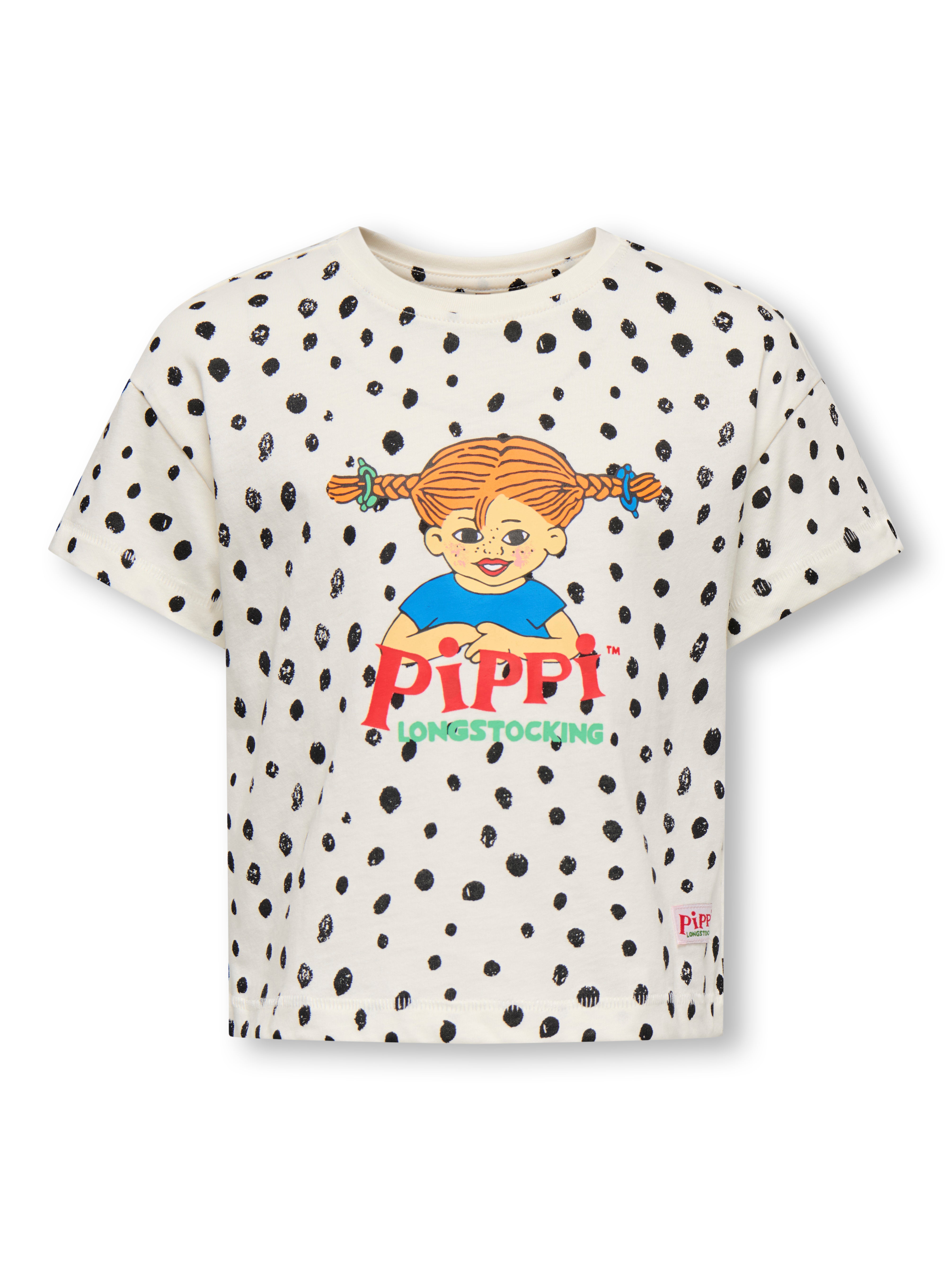 Sød Pippi Langstrømpe T-shirt til børn – Egret Dot