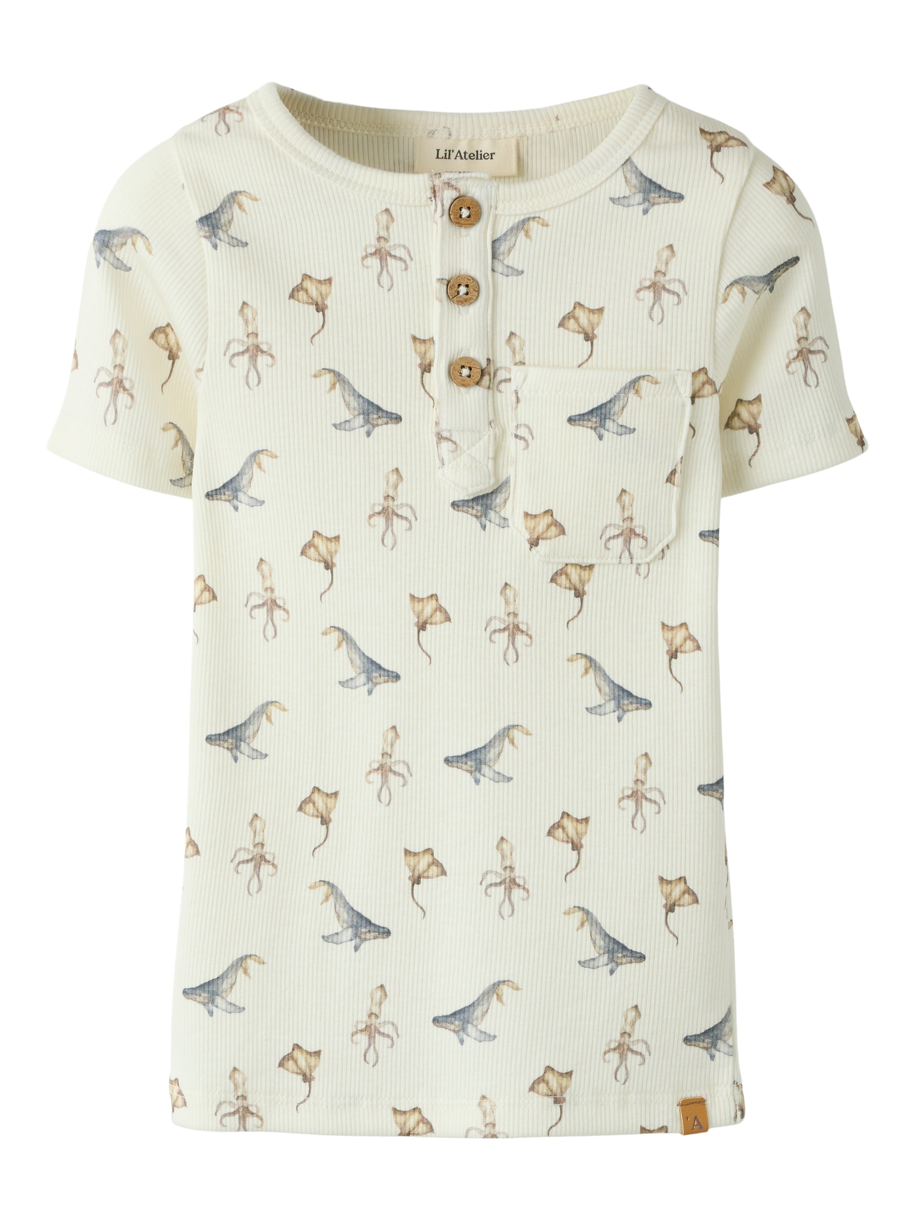 Lil Atelier Lavo Esi Ss Slim Top - Coconut Milk Sea Animals -   Cm