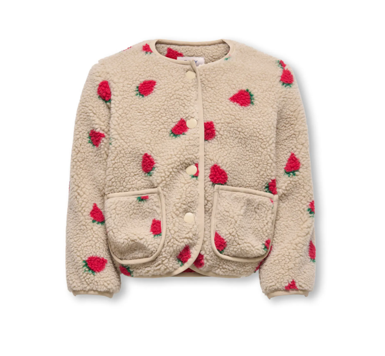 Only Mini Hoky L S Teddy Jacket - Silver Mink Strawberry Lining Barbados Cherry -   Cm