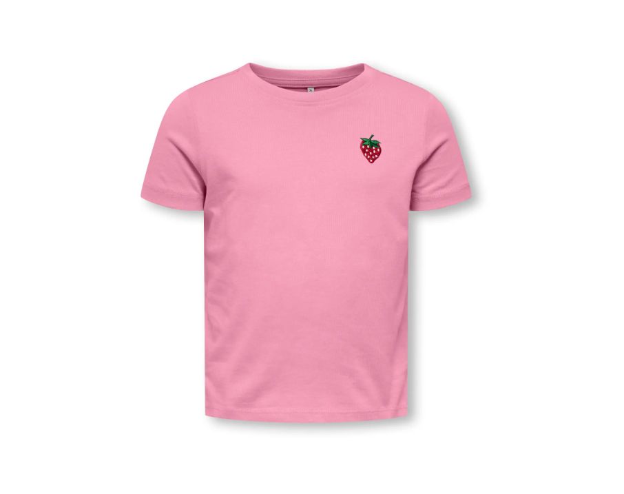 Only Mini Vega Life Ss Emb Tee - Cashmere Rose Emb Strawberry -   Cm