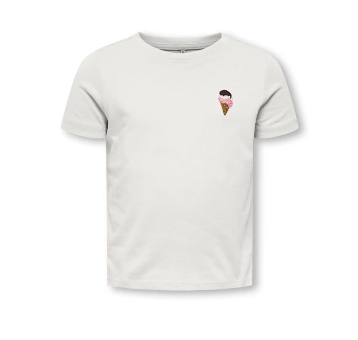 Only Mini Vega Life Ss Emb Tee - Cloud Dancer Emb Ice Cream -   Cm
