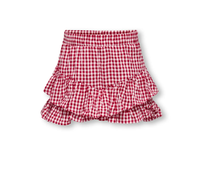 Only Mini Fina Cerise Frill Skort - Barbados Cherry Check -   Cm