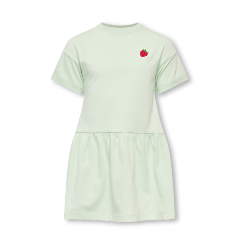 Only Mini Maiken Life Ss Dress - Green Lily Strawberry -   Cm