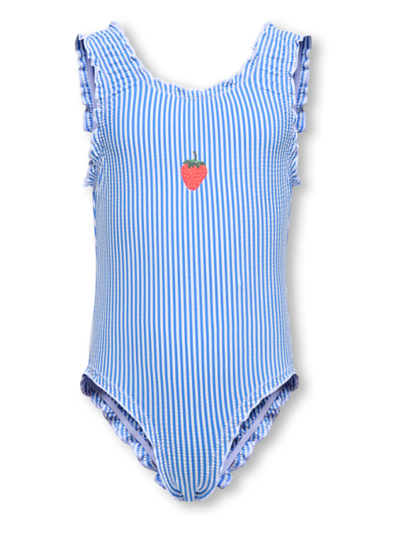 Only Mini Sun Structure Swimsuit - Ultramarine Cloud Dancer Emb Strawberry -   Cm