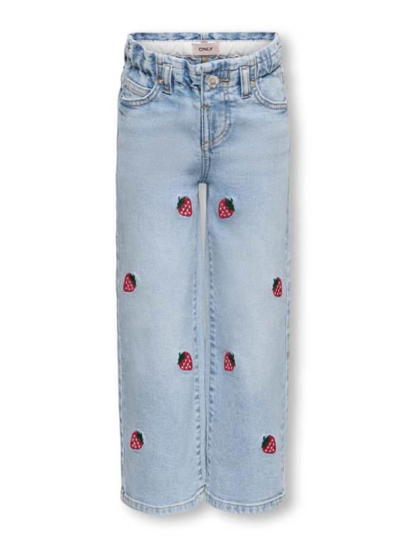 Only Mini Luna Berry Paperbag Wide Jeans - Light Blue Denim -   Cm