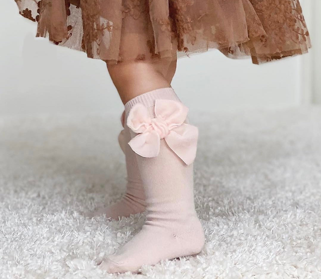 Condor Baby Knæstrømper med Velour Sløjfe - Nude