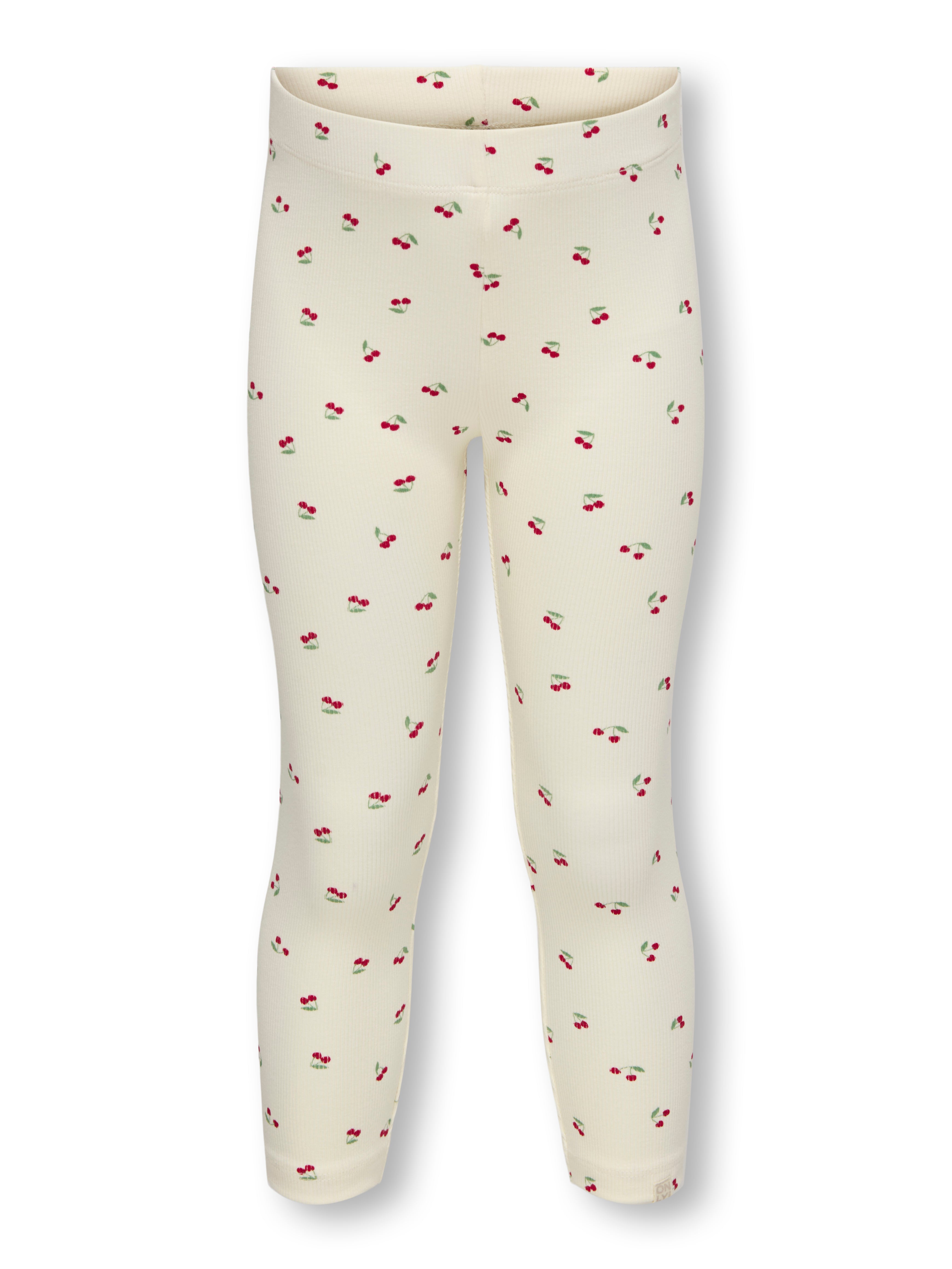 Only Mini Trinny Leggings - Tofu Cherry med kirsebærprint