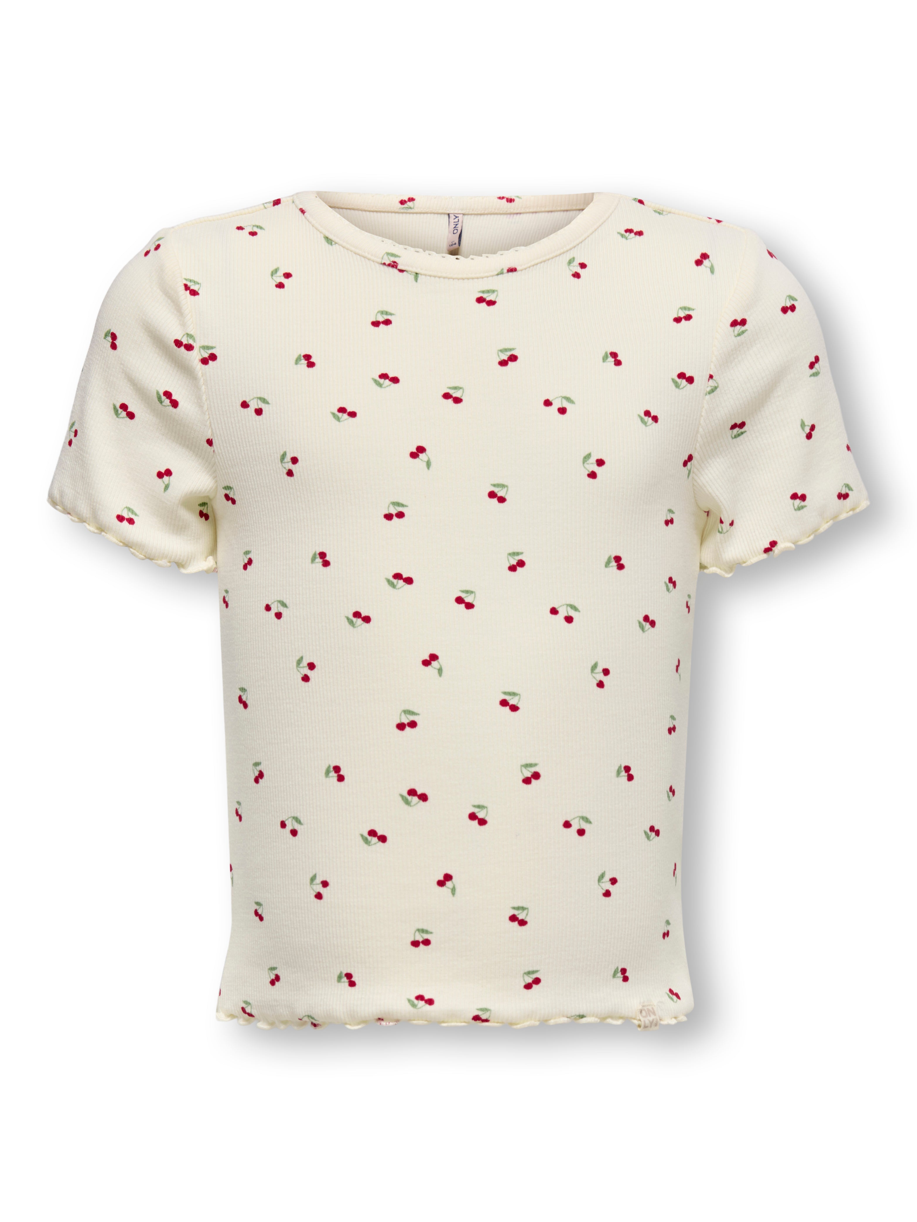 Only Mini Trinny Life Bluse - Tofu Cherry med Kirsebærprint