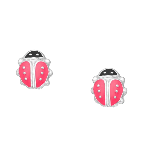 Søde Ørestikkere med Pink Mariehøne i Sølv til Børn