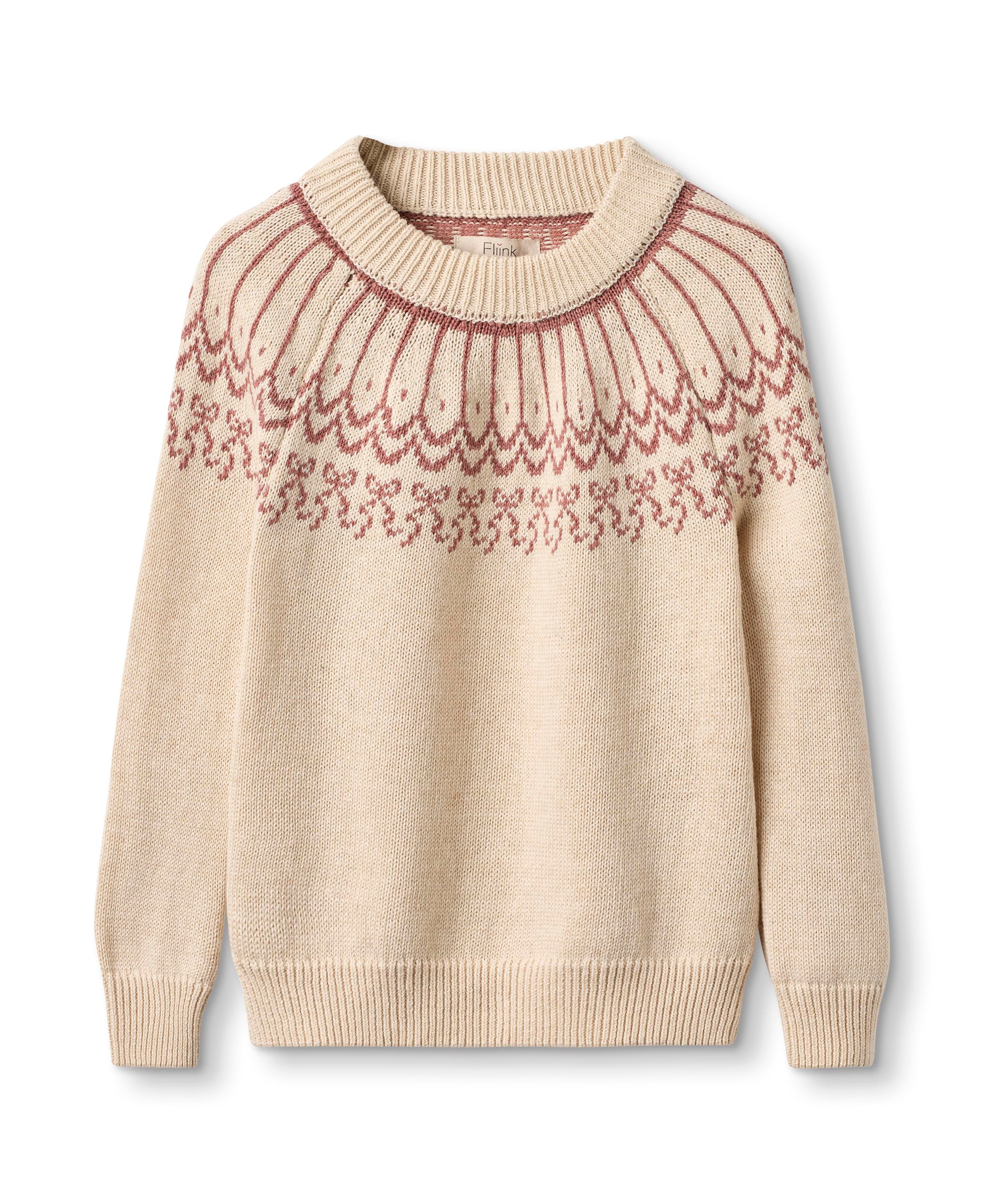 Fliink Nova Bow Pullover – Elegant Striktrøje i Sandshell