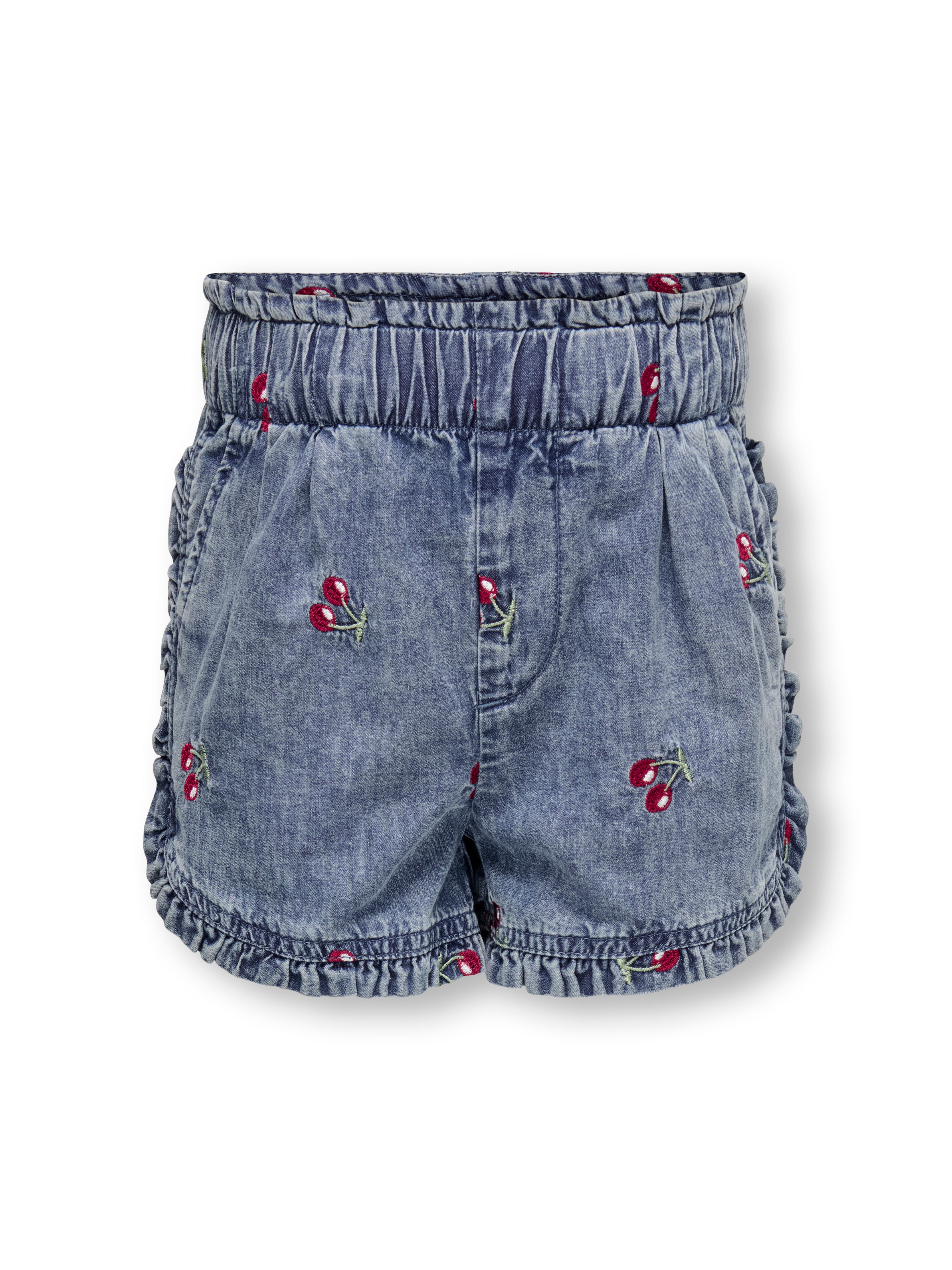 Only Mini Dandy Cherry Flæse Denim Shorts - Mørkeblå!