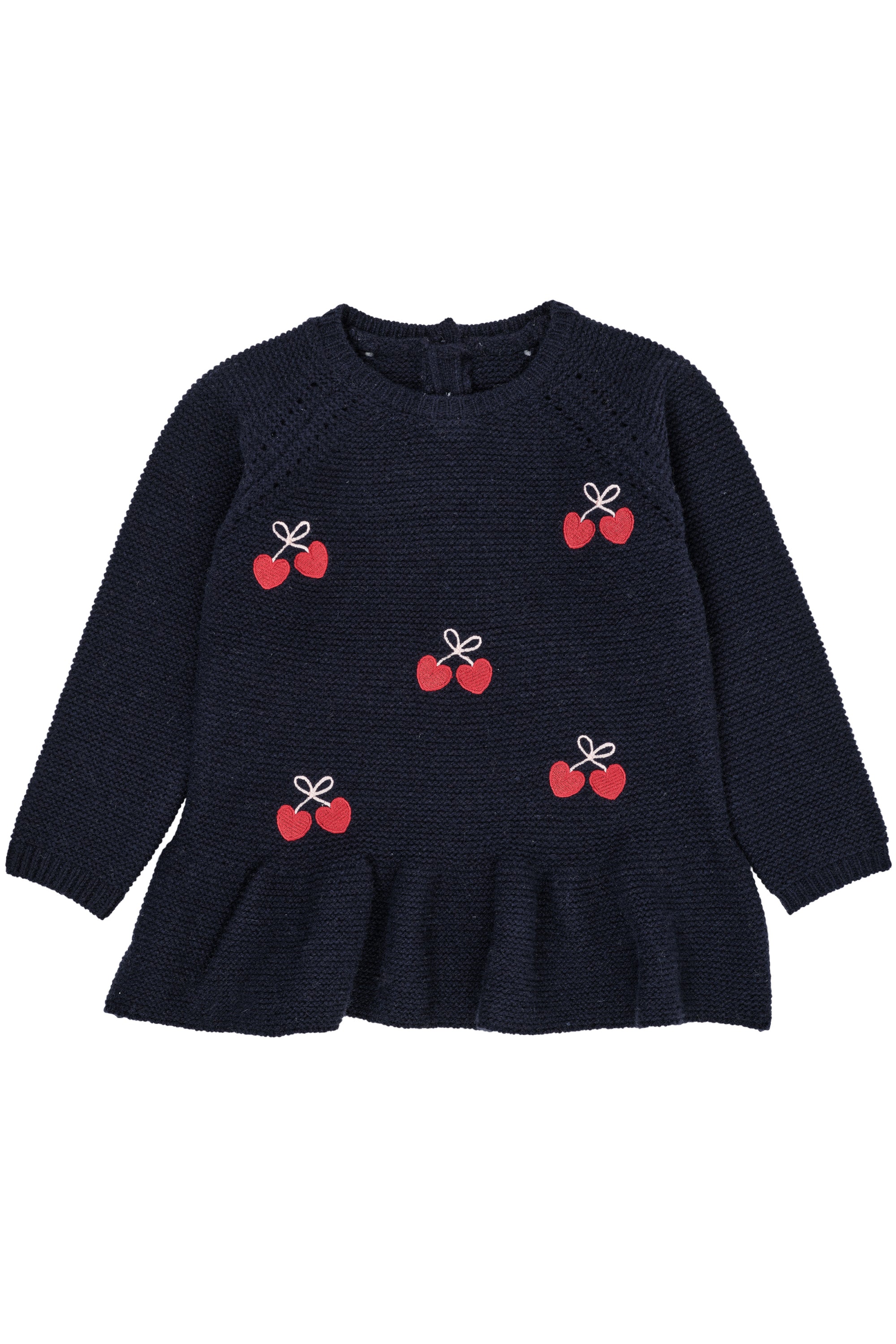 Copenhagen Colors Navy Strikbluse med Flæser og Sløjfer