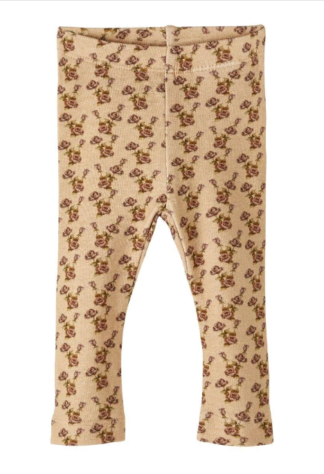 Lil Atelier Gaya Slim Leggins til Baby - Blomsterprint i Sand