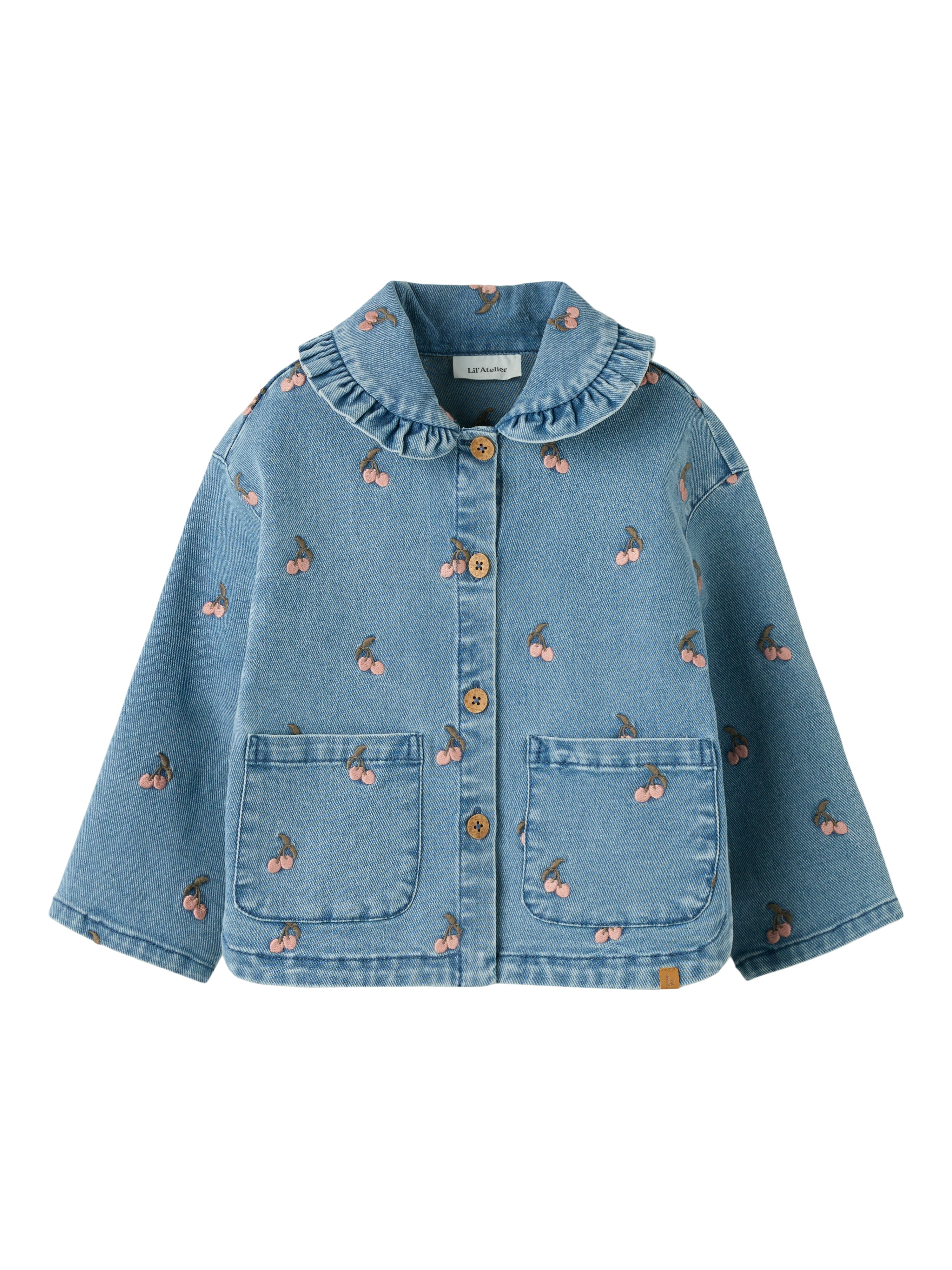 Lil Atelier Deva Loose Emb Jacket - Medium Blue Denim Cherry -   Cm