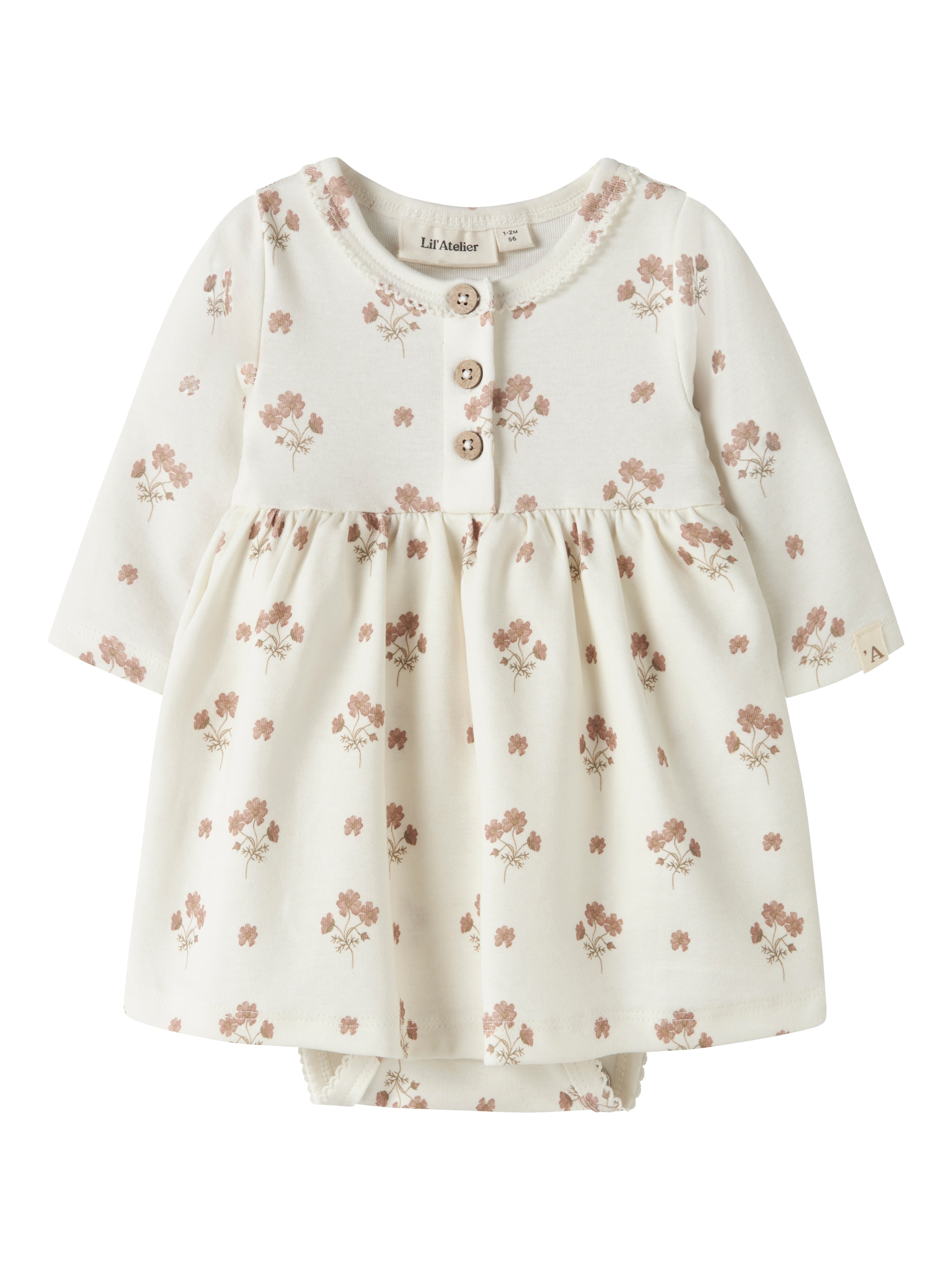 Lil Atelier Layo Sif Ls Body Dress - Coconut Milk Flower Pink -   Cm