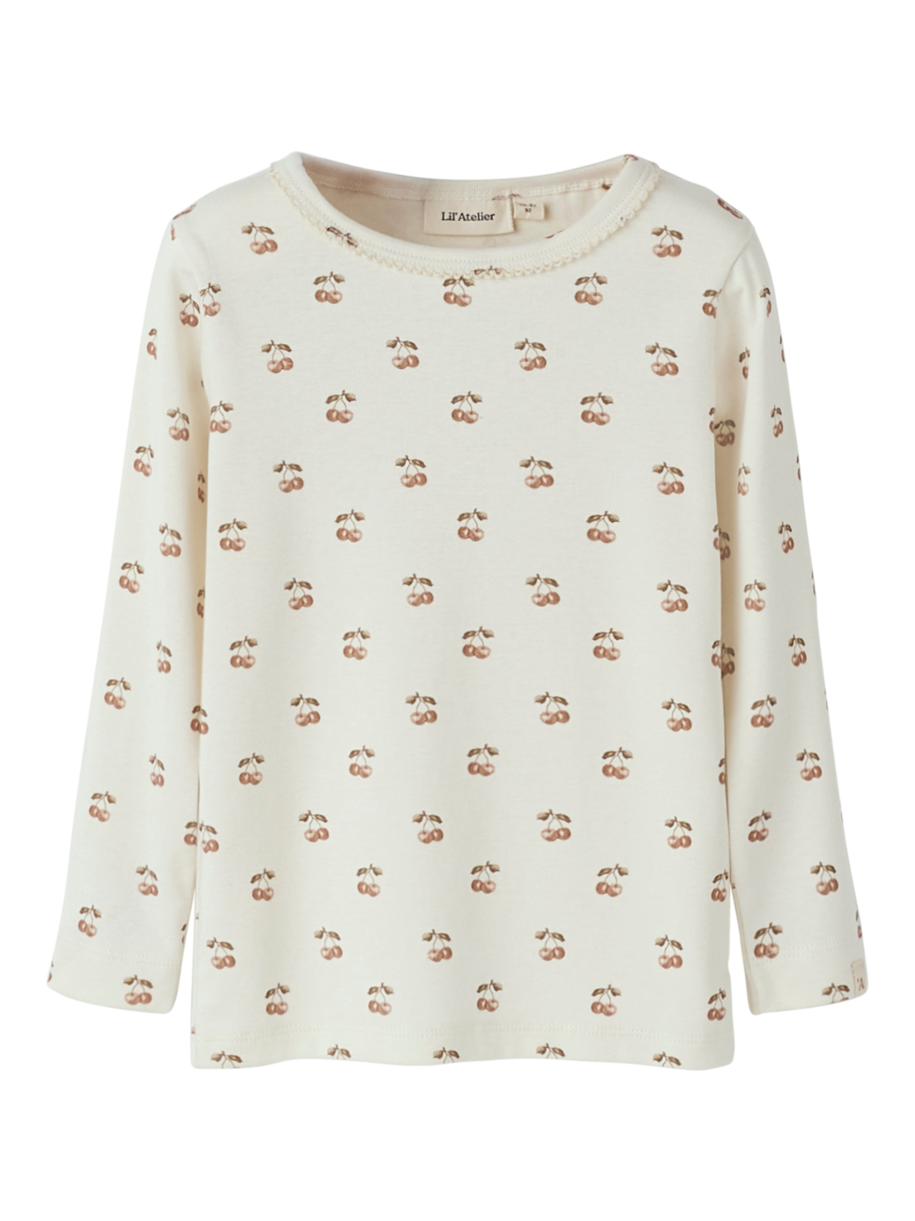 Lil Atelier Layo Sig Ls Slim Top - Coconut Milk Cherry -   Cm