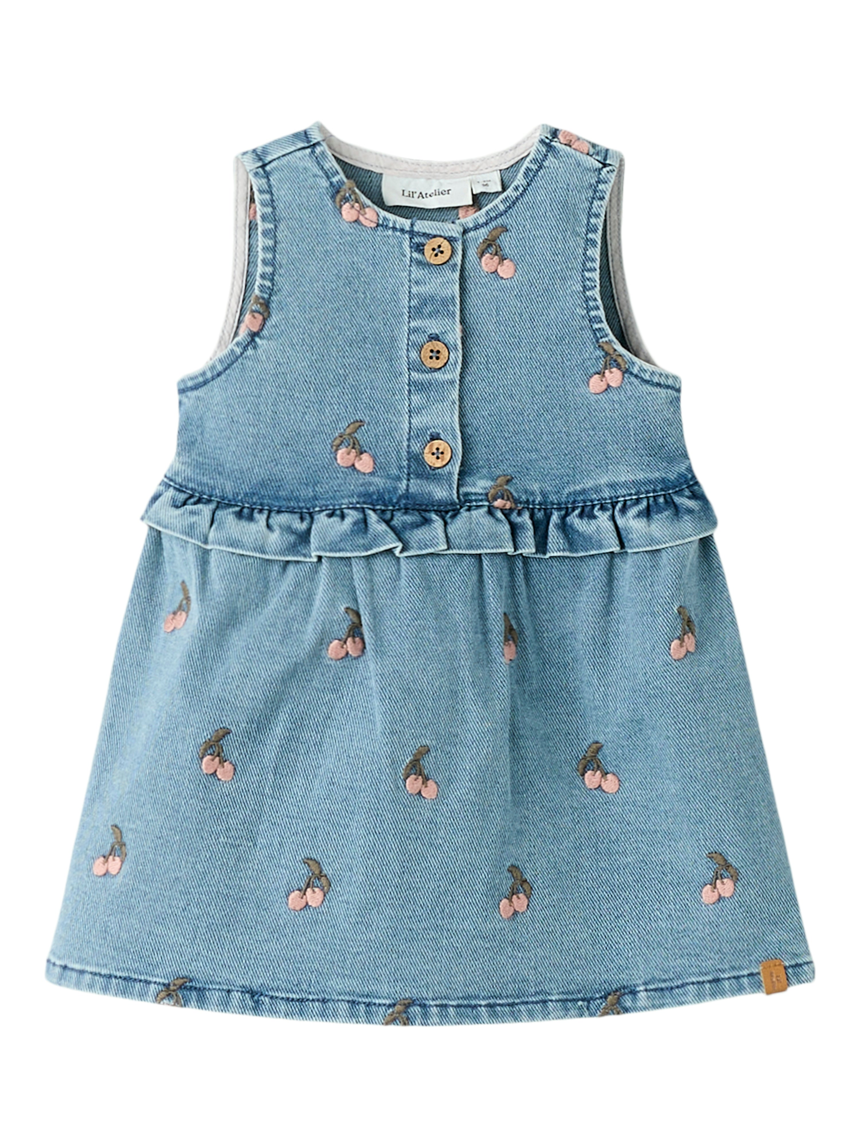 Lil Atelier Deva Loose Emb Spencer - Medium Blue Denim Cherry -   Cm