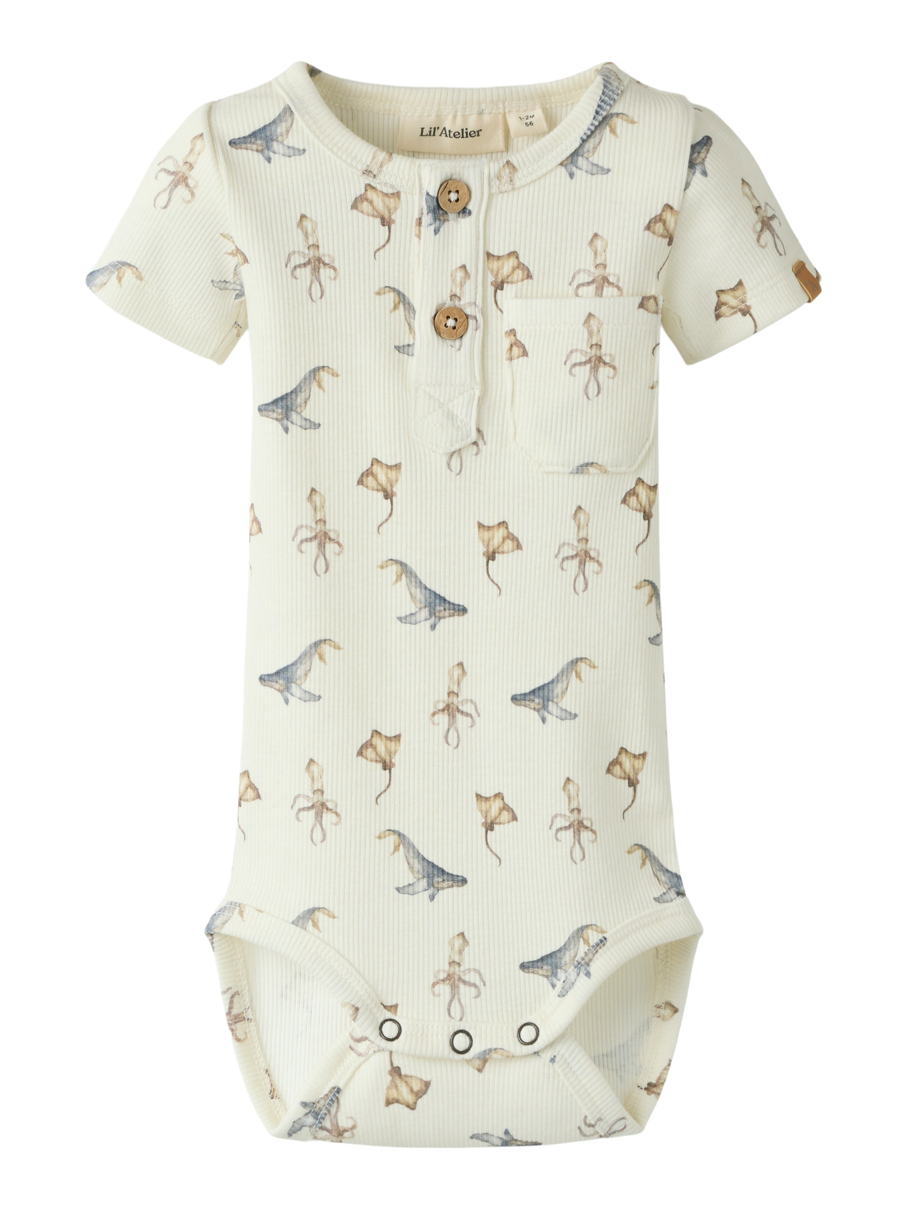 Lil Atelier Lavo Esi Ss Slim Body - Coconut Milk Sea Animals -   Cm