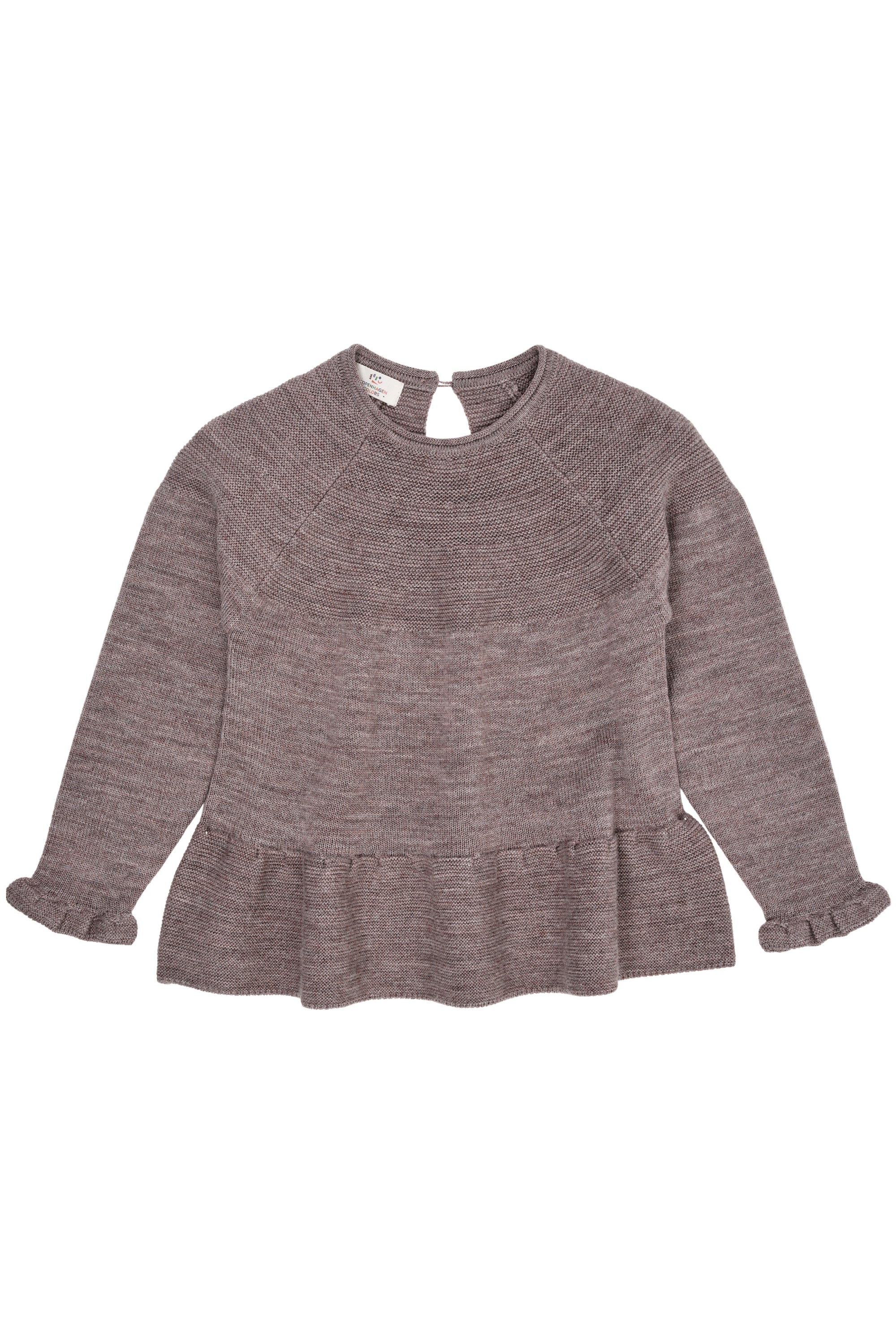 Copenhagen Colors Merino Strikbluse med Flæser - Melange