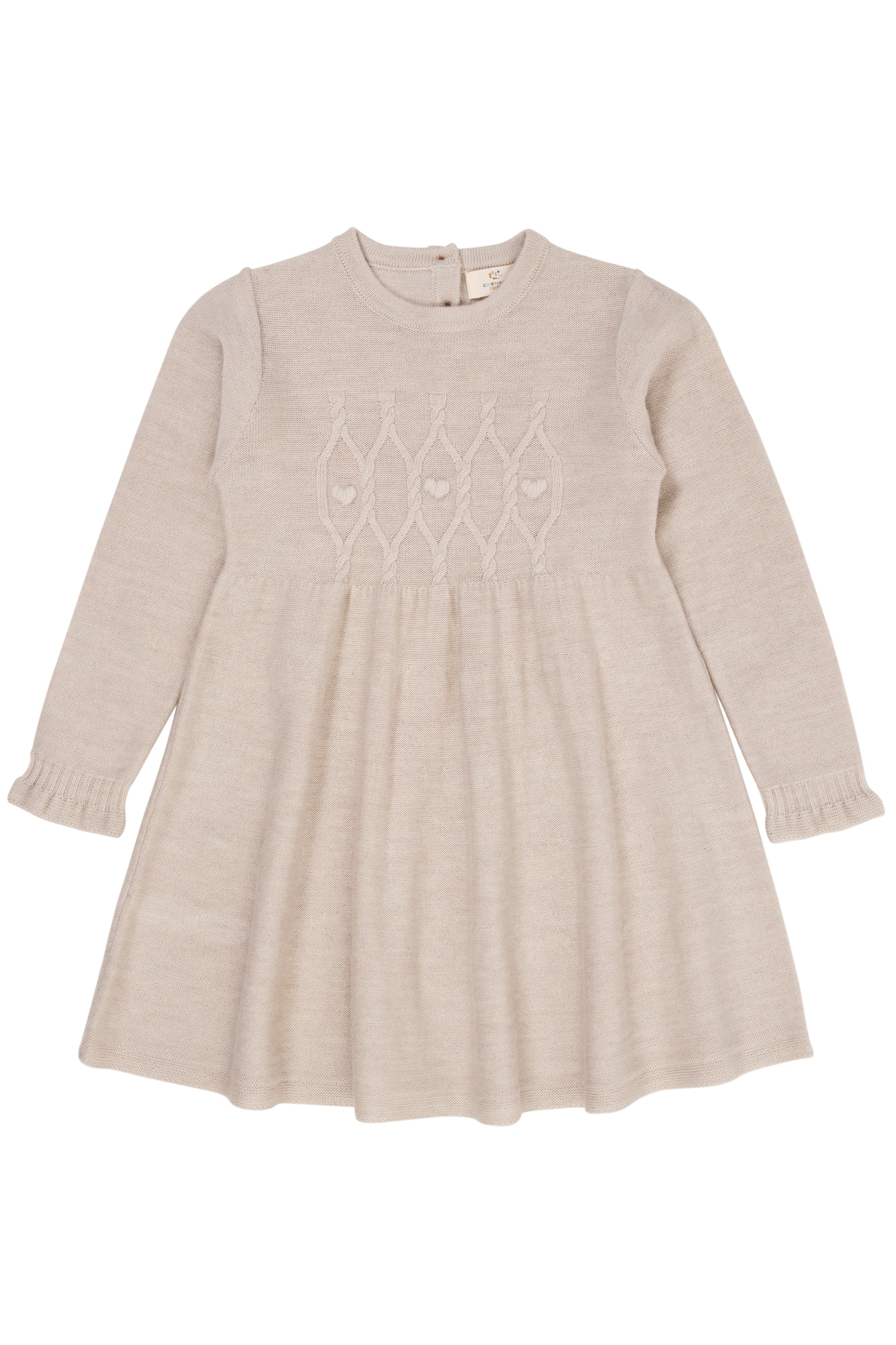 Copenhagen Colors Merino Kabelkjole med Hjerter – Lys Creme
