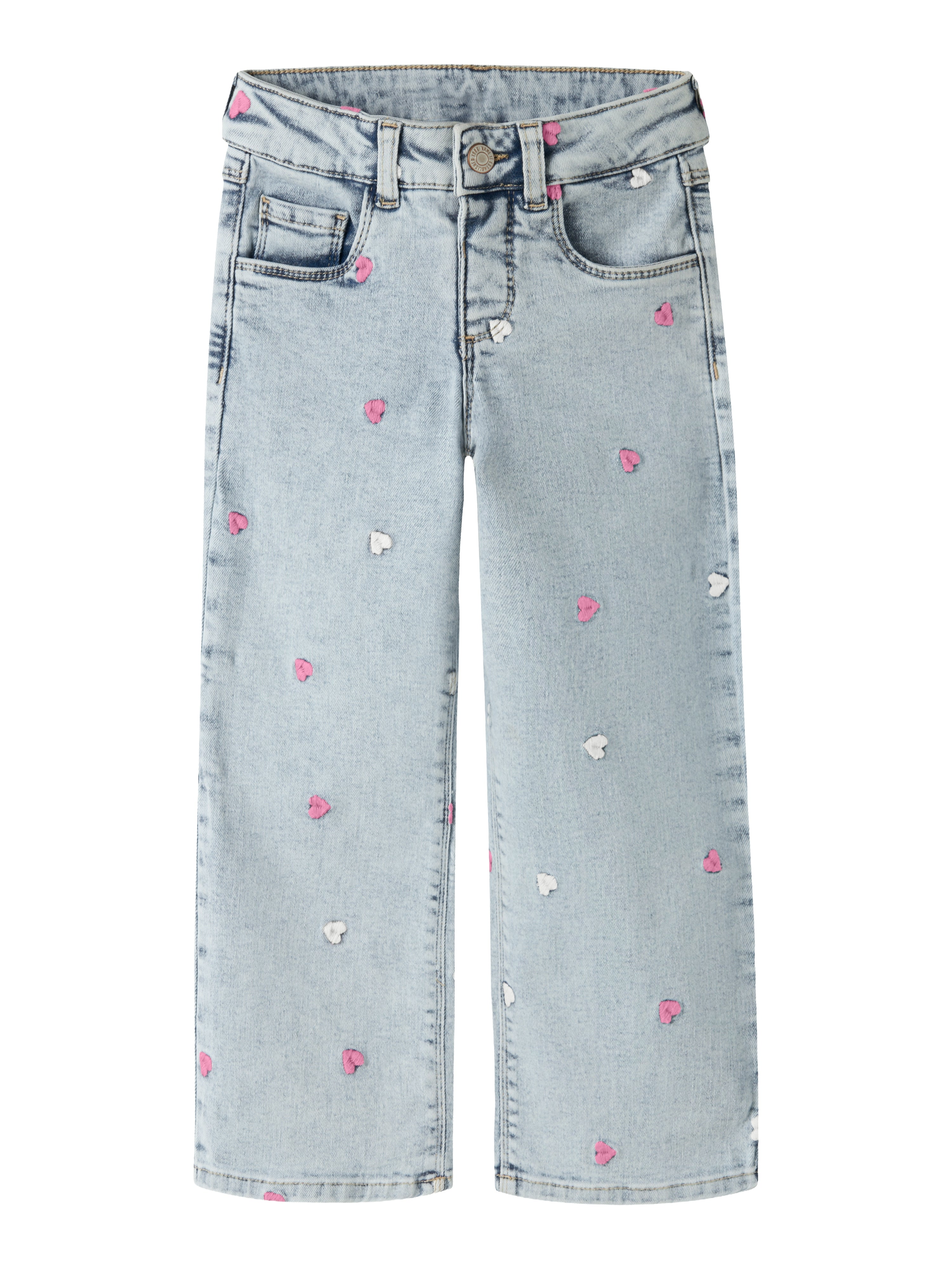 Name It Rose Wide Emb Jeans – Lys Blå Denim med Hjerter