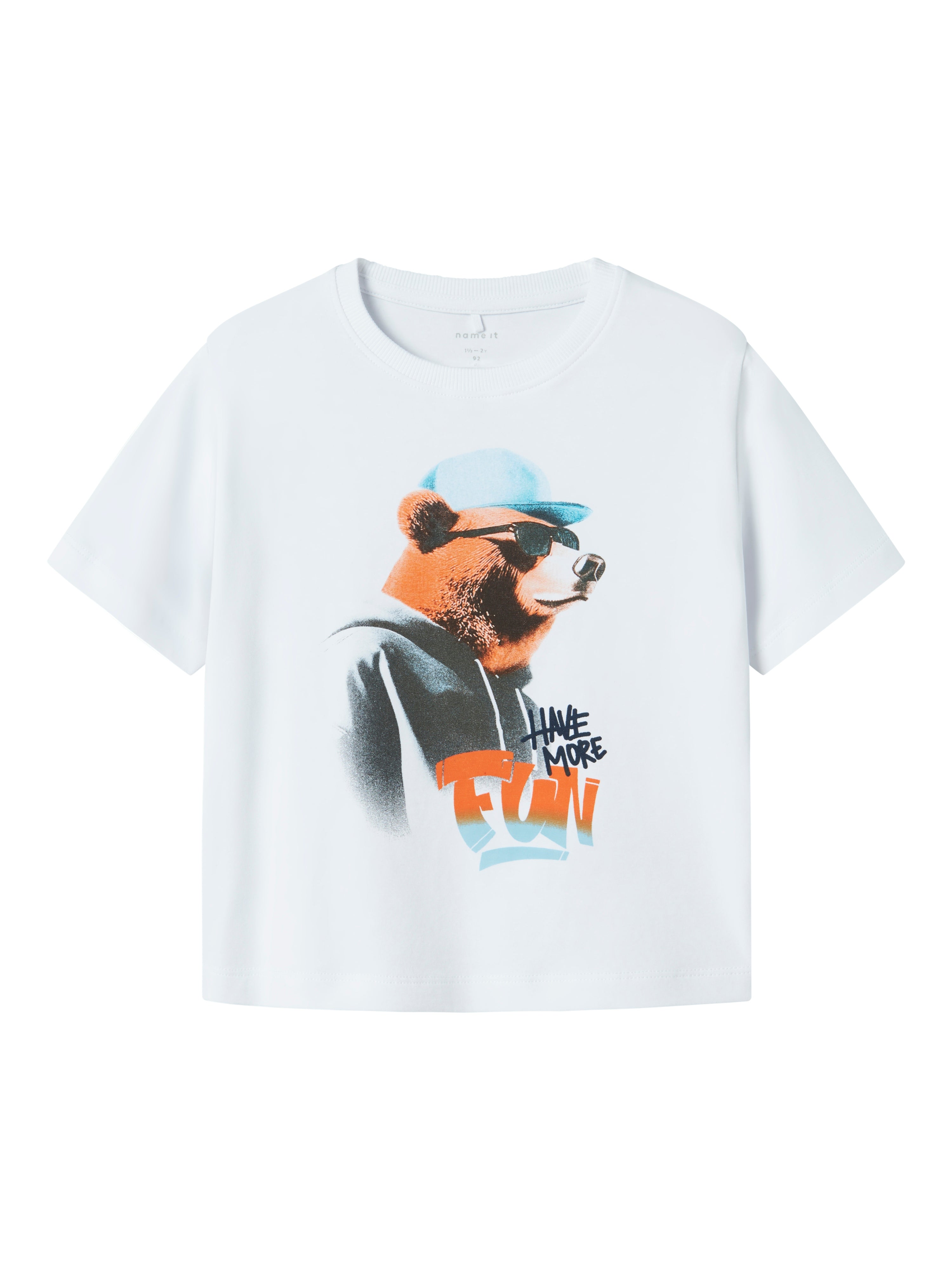 Name It Lewis T-shirt – Lys Hvid med Bjørn Print til Børn