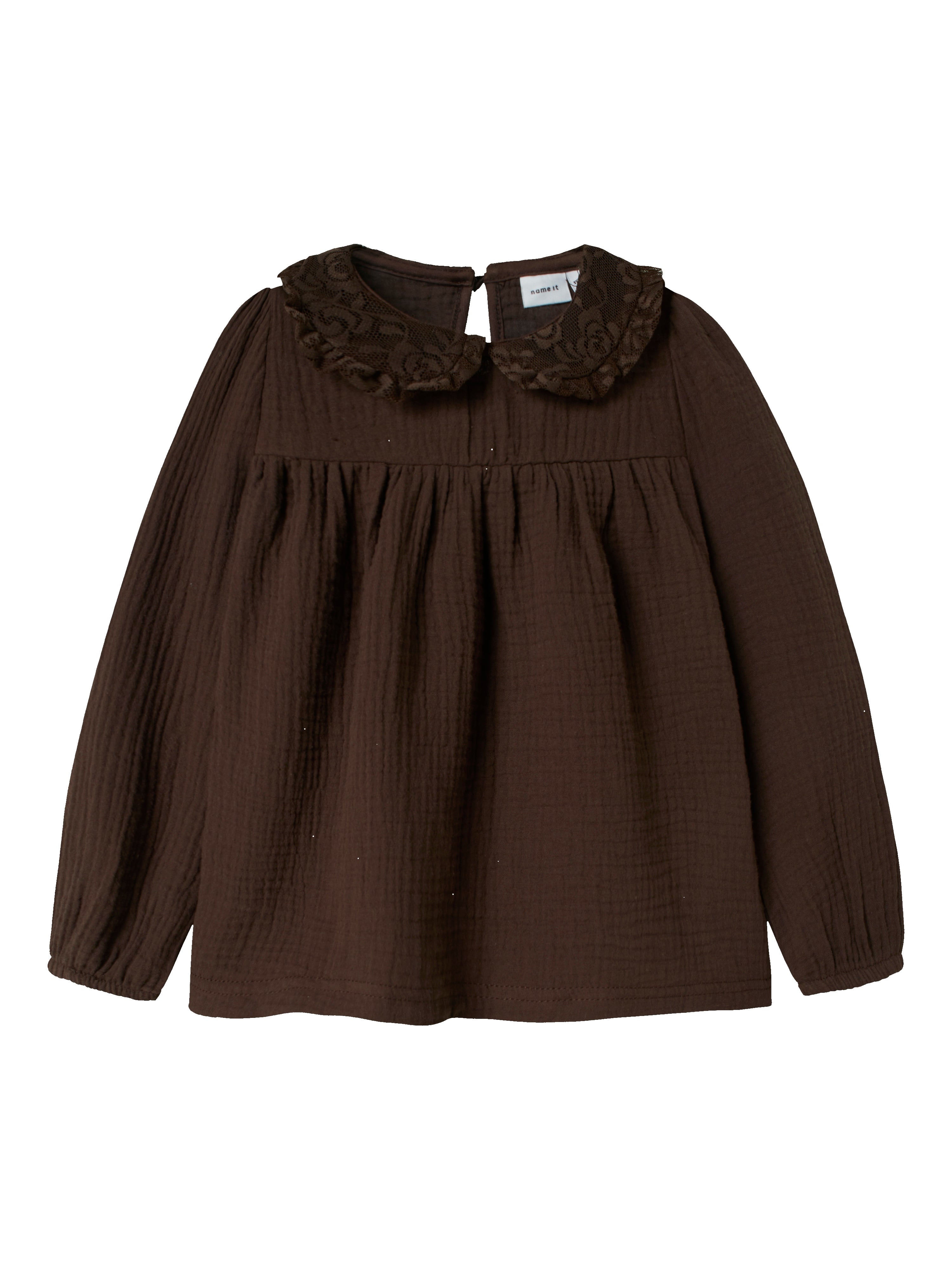 Name It Olyssa Bluse – Mørkebrun med Søde Detaljer
