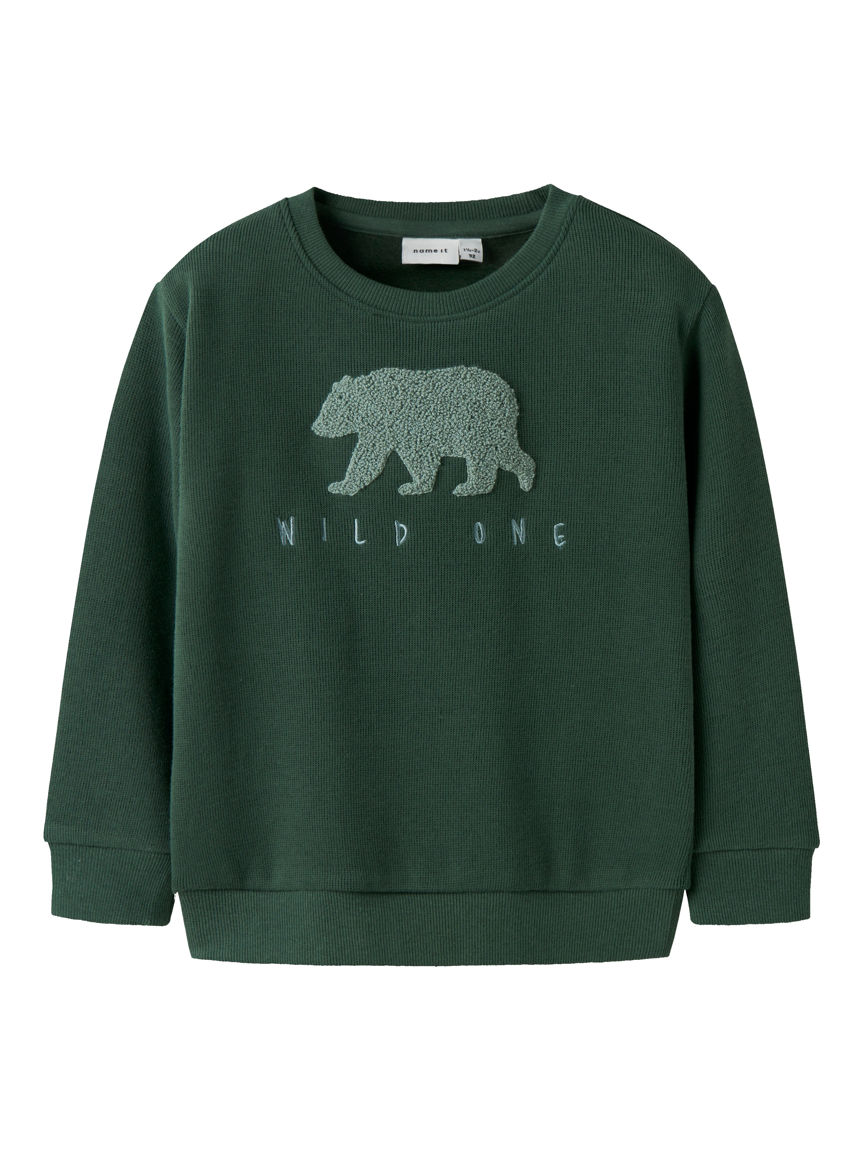 Name It Obear Sweatshirt – Grøn med Sød Bjørn til Børn