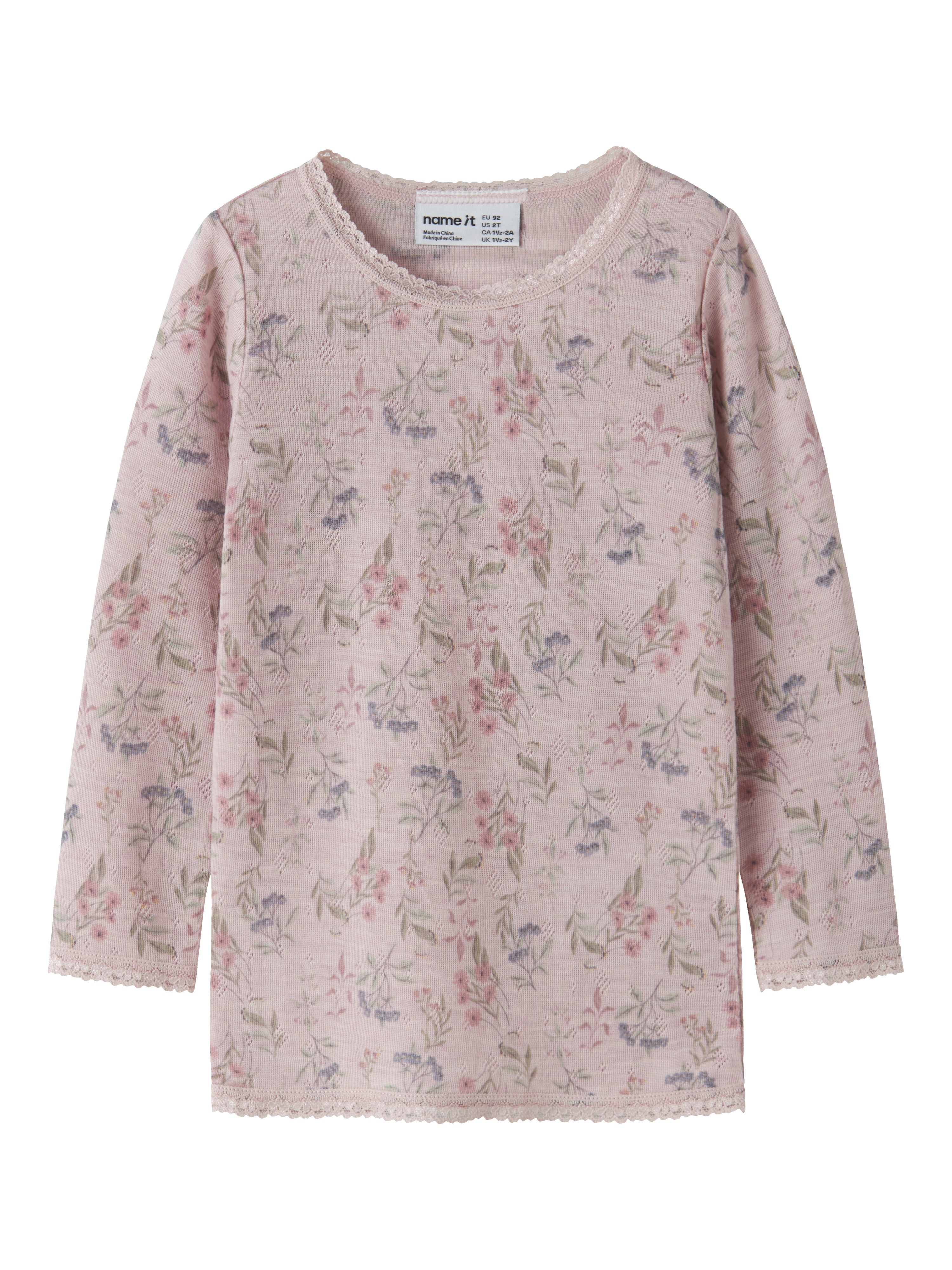 Name It Wang - Wool Needle Ls Top - Violet Ice Flower -   Cm