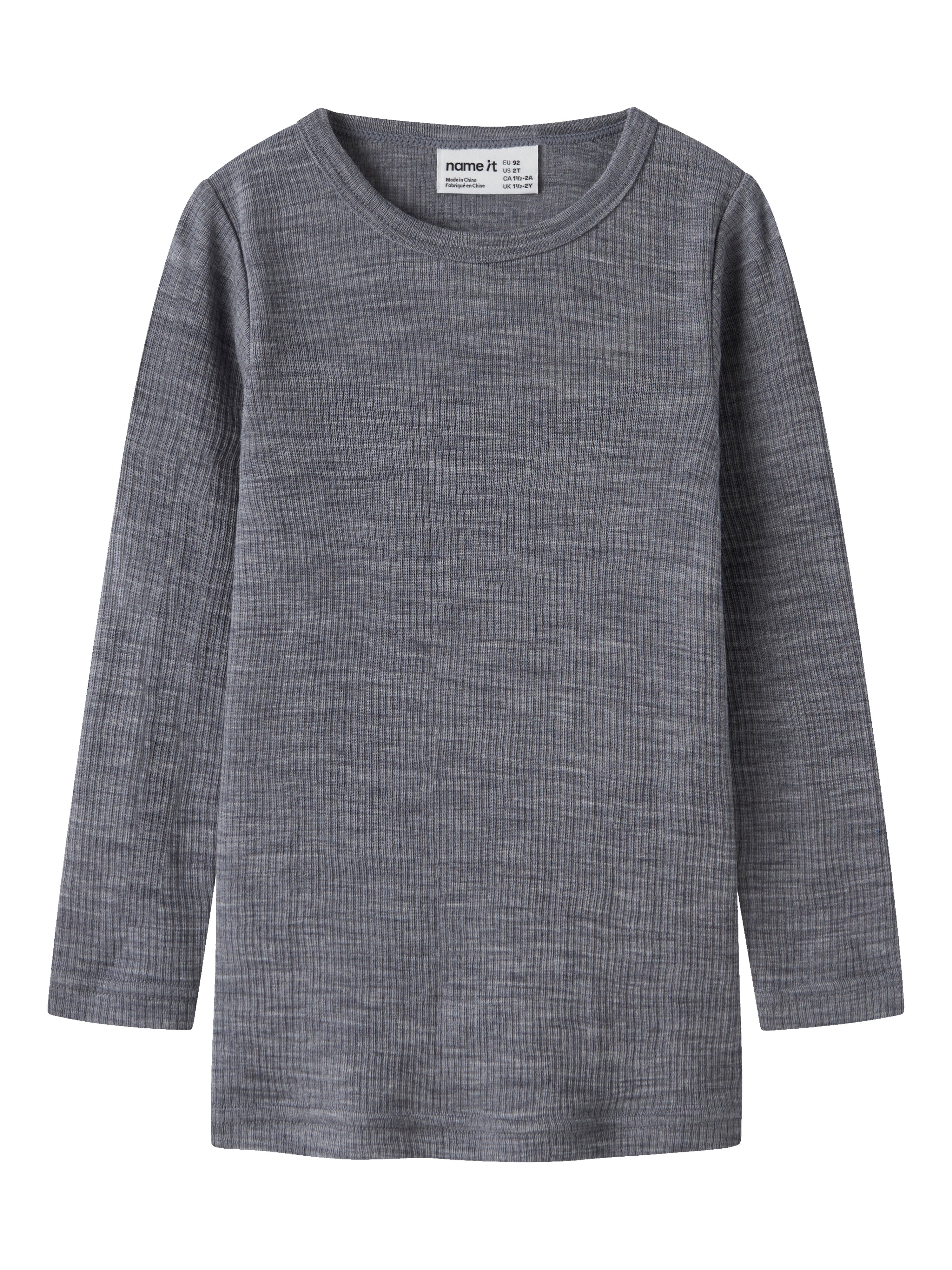 Name It Wax - Wool Rib Ls Top - Folkstone Gray - Cm