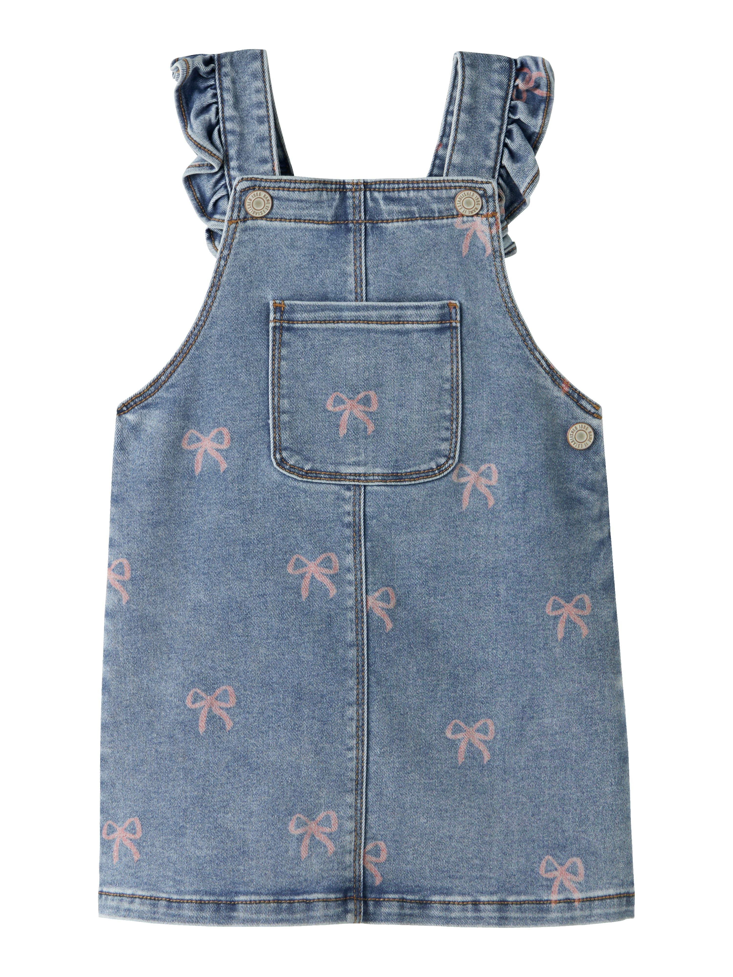Name It Faith - Denim Spencer Dress -  Medium Blue Denim Bow -   Cm