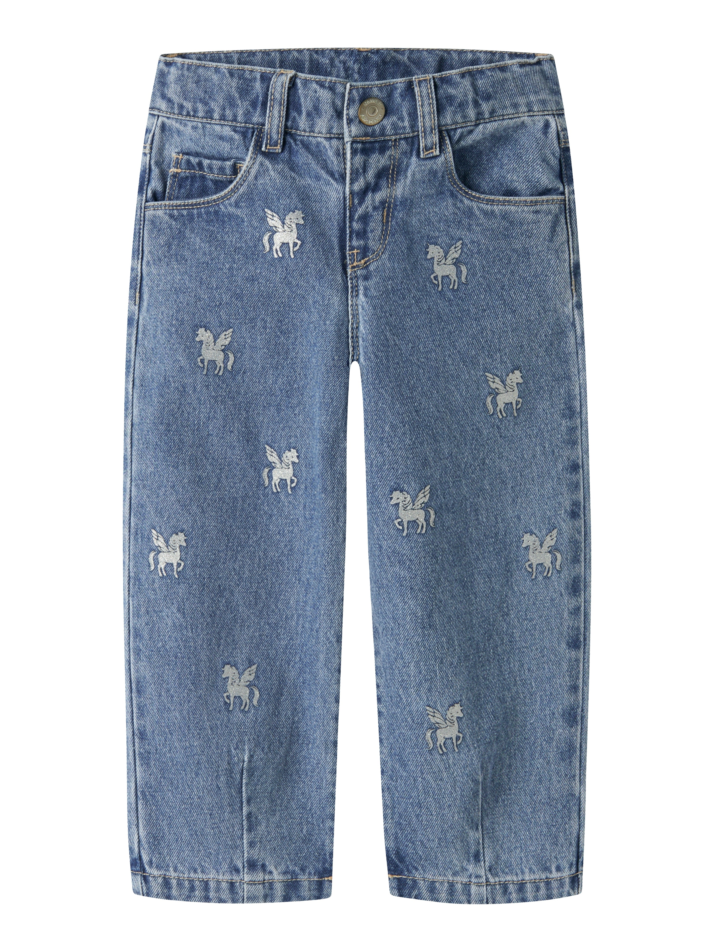 Name It Bella - Barrel Glitter Jeans - Medium Blue Denim Glitter Unicorn -   Cm