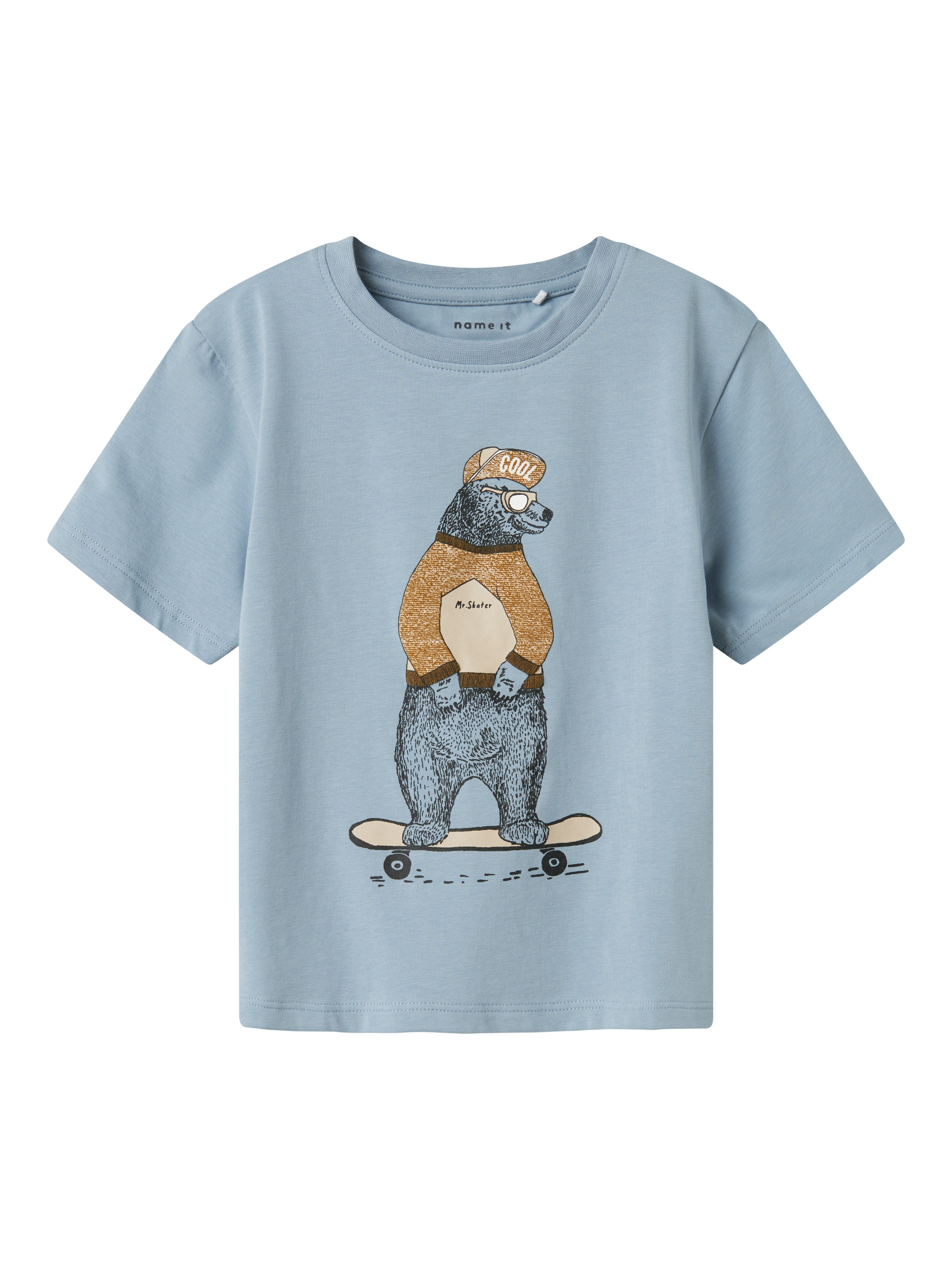 Name It Linden Top – Dusty Blue med Sej Bjørn Print