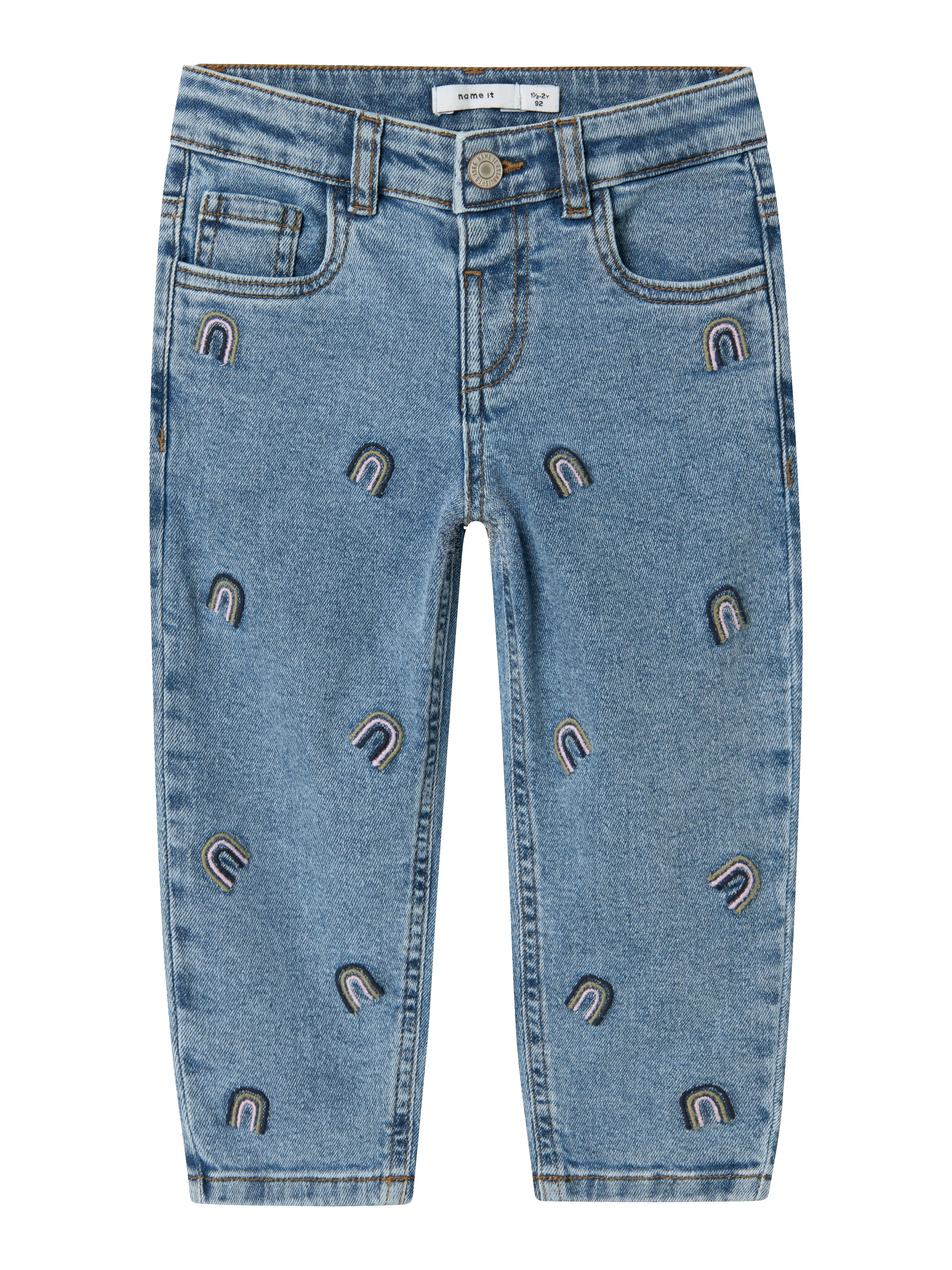 Name It Bella Mom Jeans med Regnbuebroderi - Blå Denim