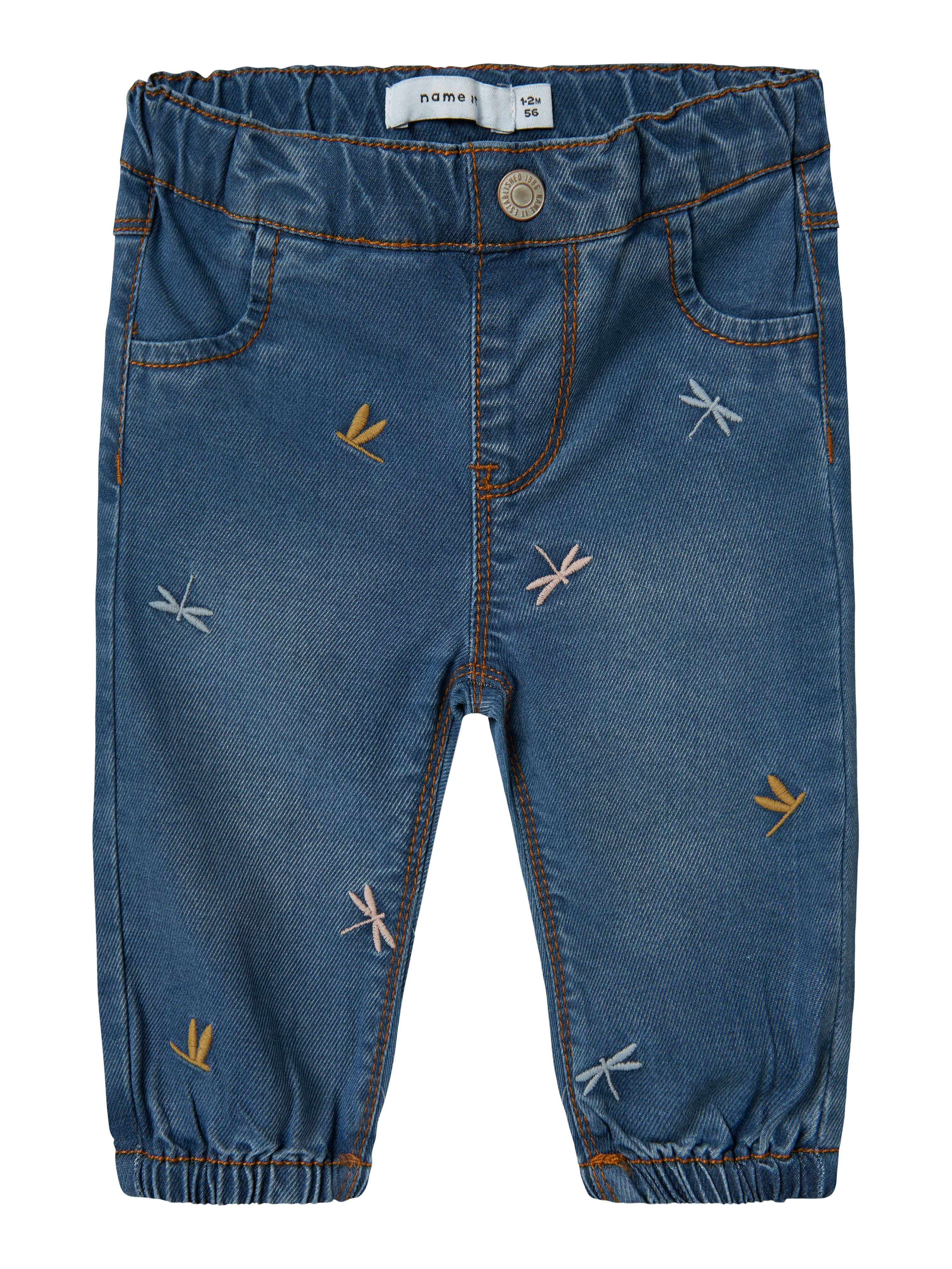 Mellemblå Denim Jeans med Rose-design – Fantastisk Tilbud!