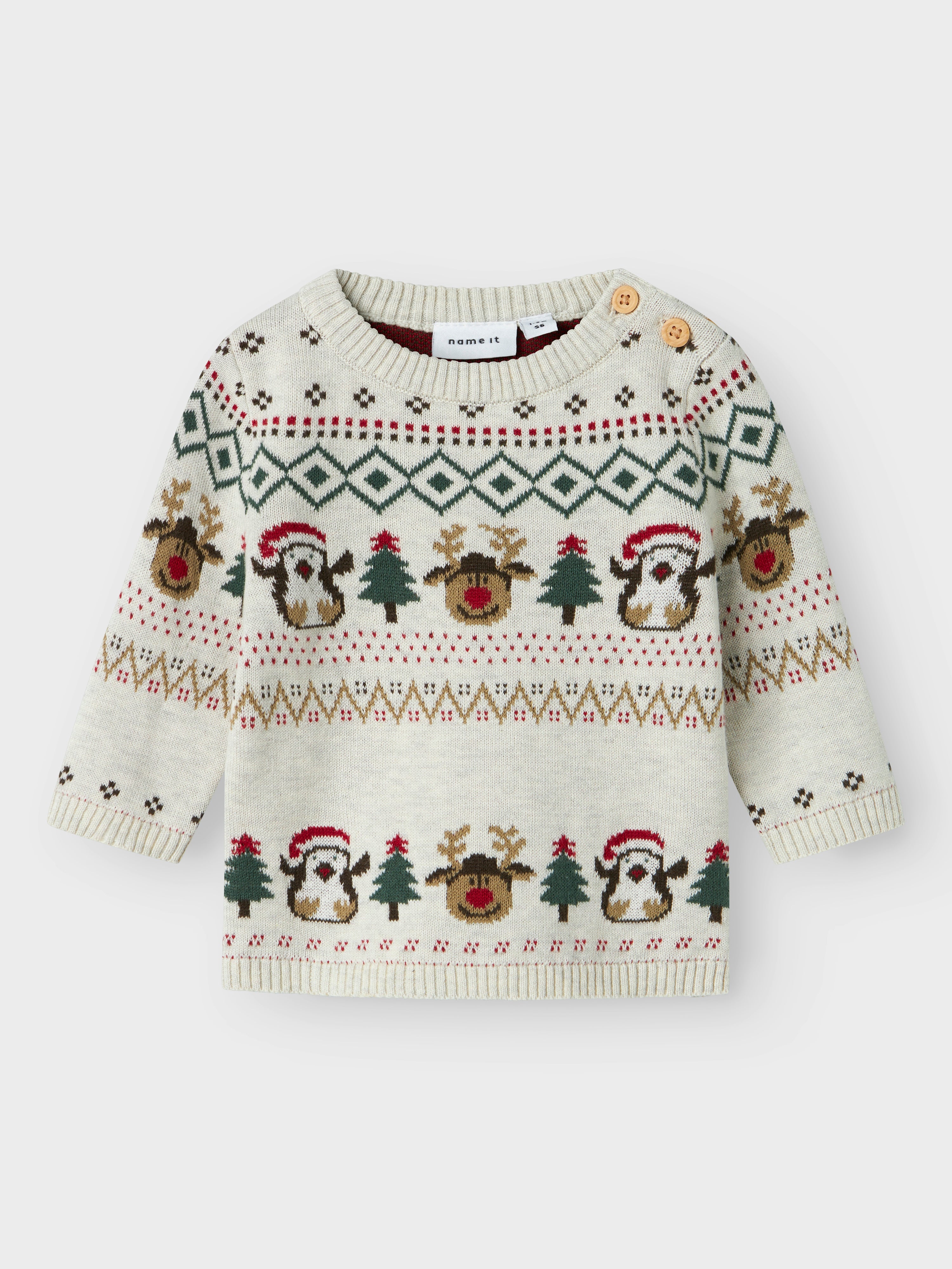 Juleprint Strikbluse til Børn – Peyote Melange
