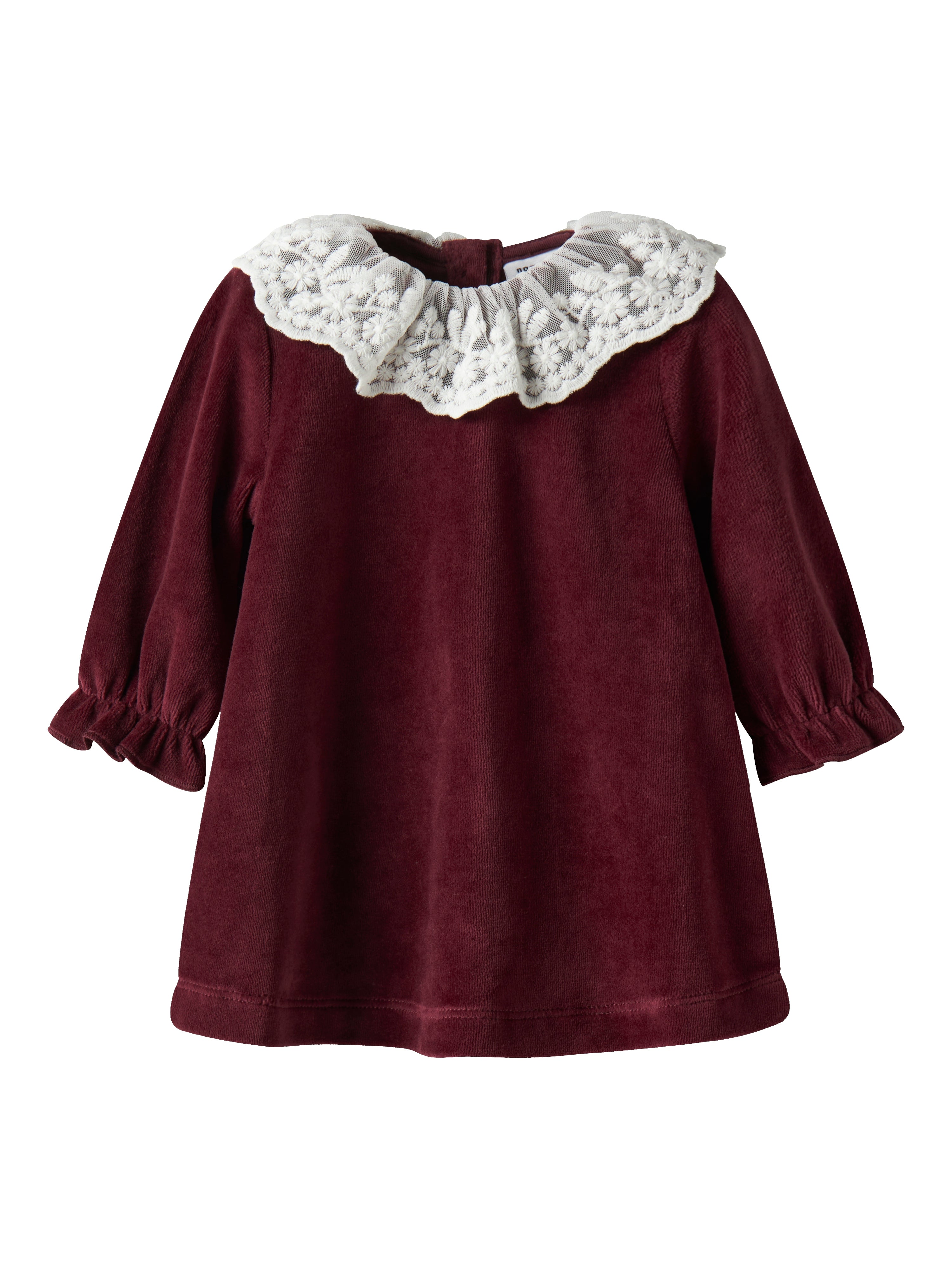 Name It Roxy Velourkjole med Blondekrave – Bourgogne tilbud