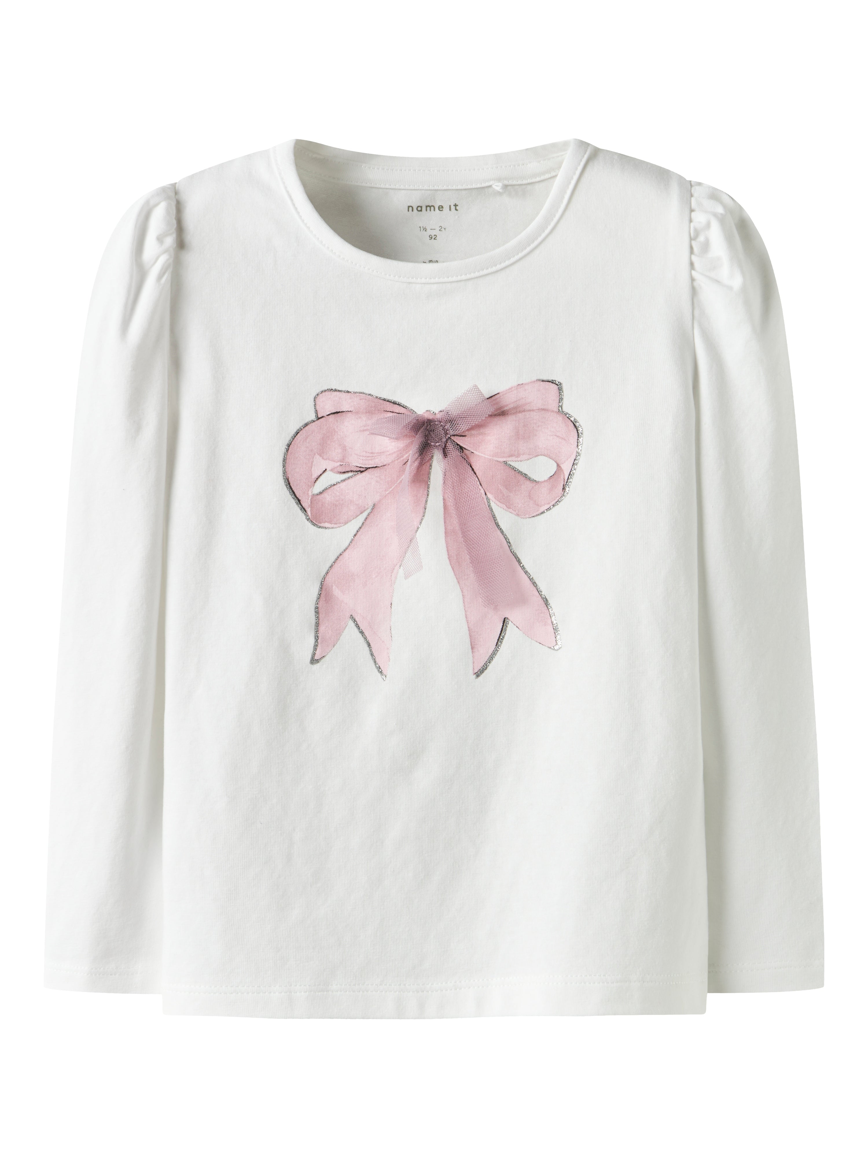 Name It Skaty Bluse – Lys Hvid med Sød Print og Sløjfe