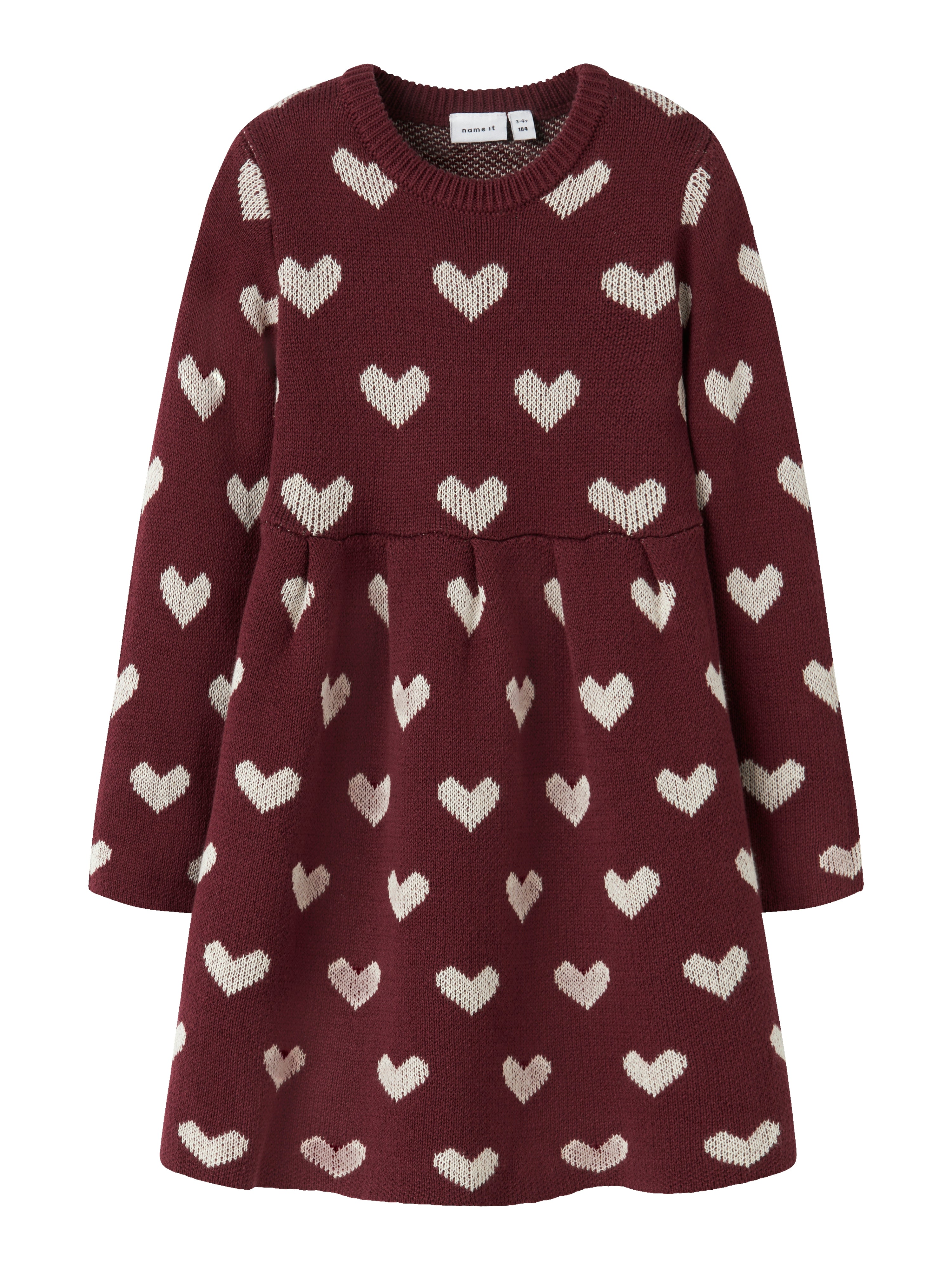 Name It Oana Strik Kjole – Bordeaux med Hjerteprint