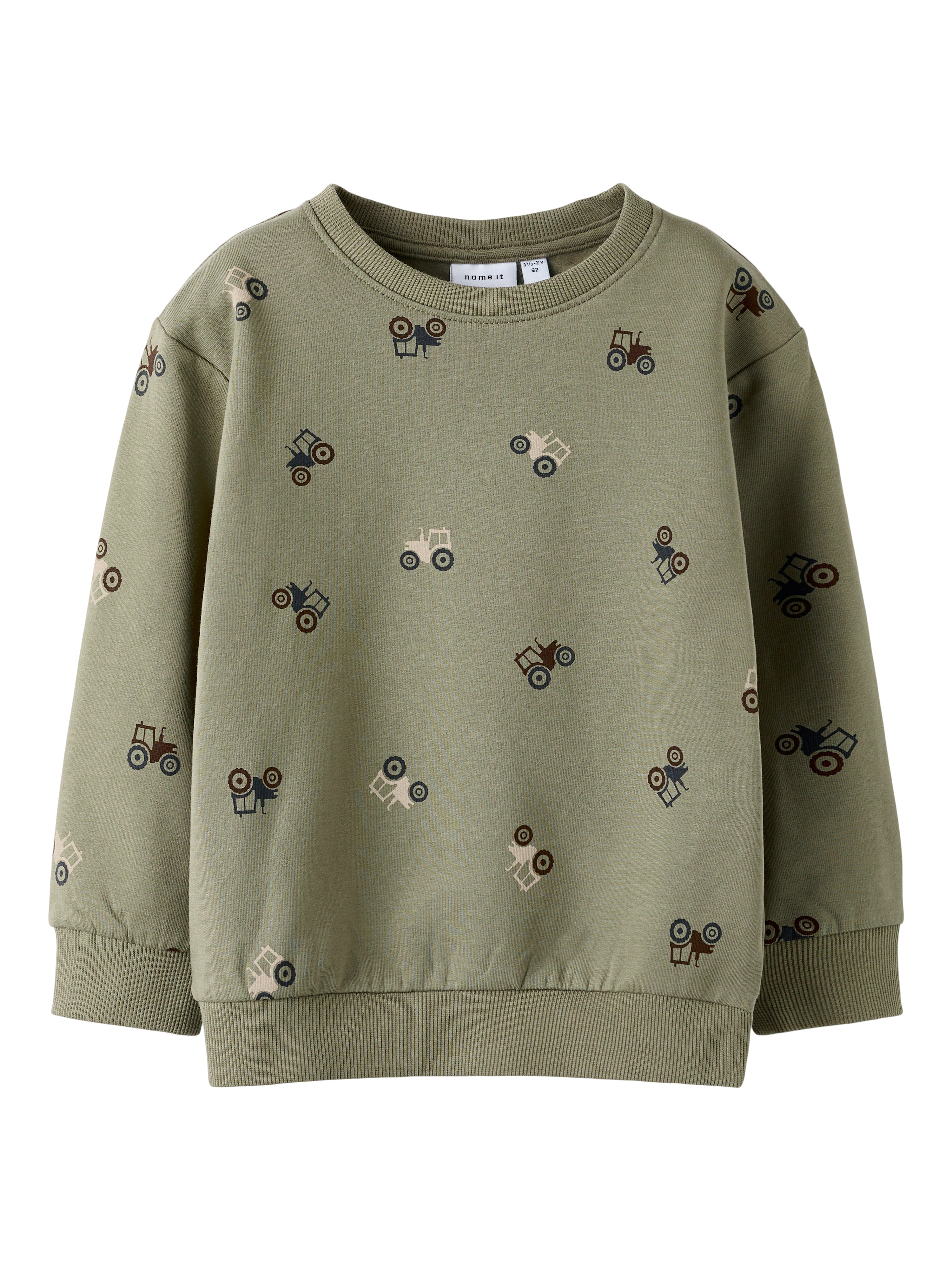 Name It Nivano Sweatshirt – Støvet Oliven med Traktorer