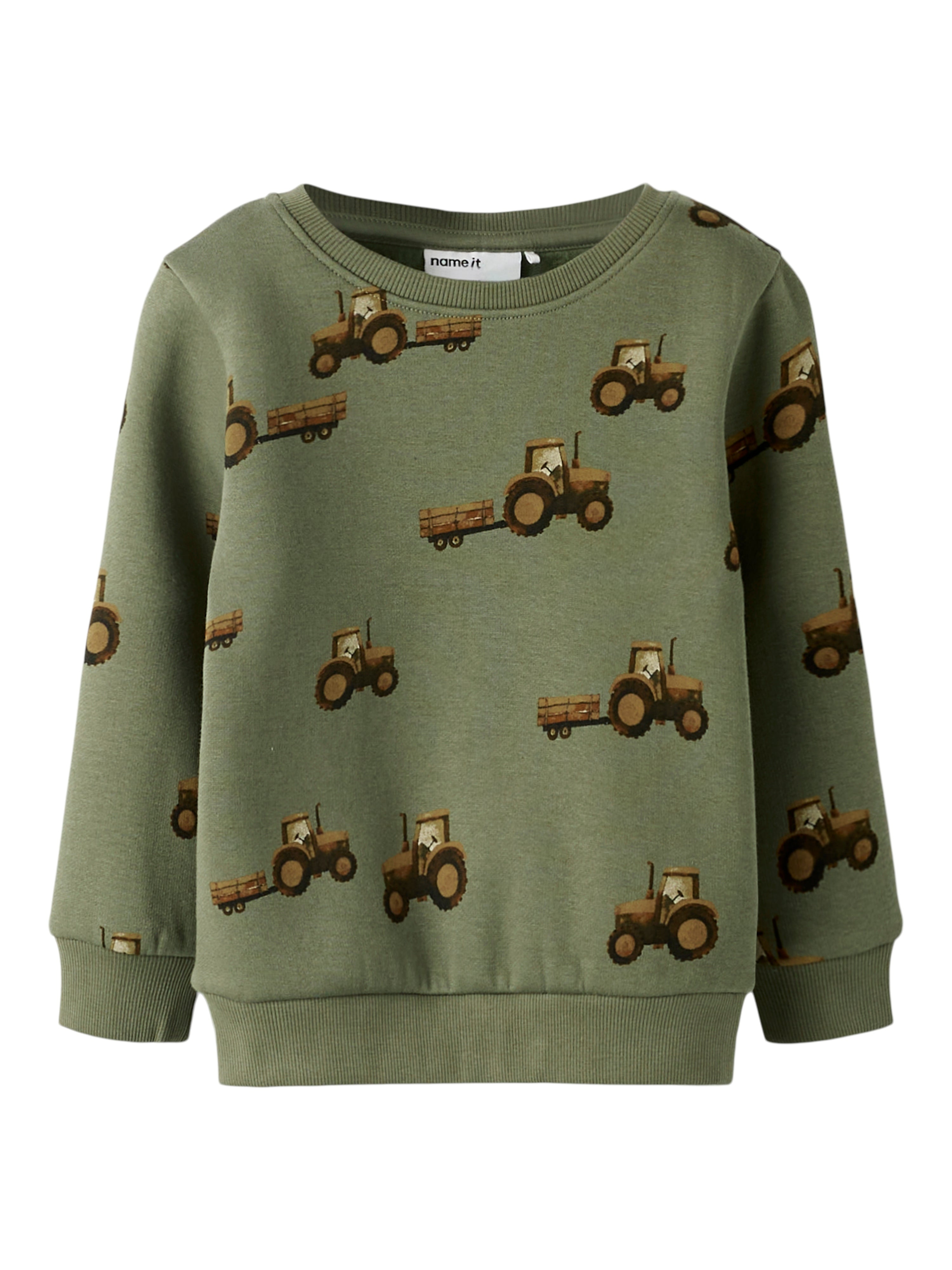 Name It Opa Sweatshirt – Støvet Oliven med Traktorprint