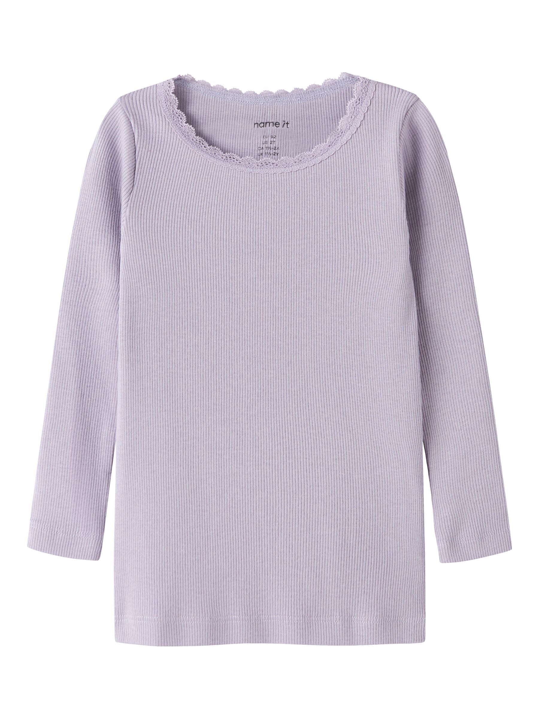 Elegant bluse med blondekrave i lavendelgrå til børn