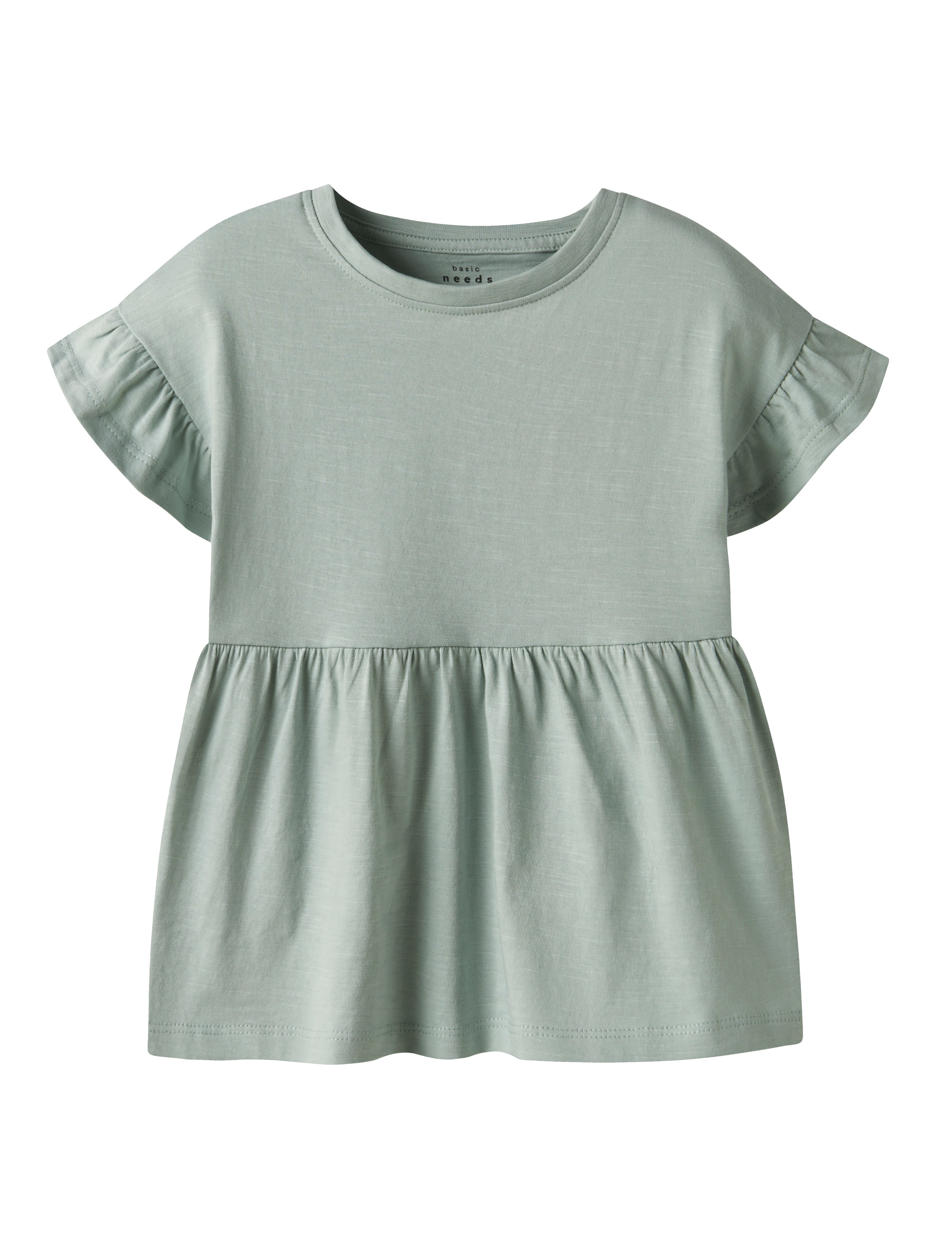 Name It Vavina Bluse – Aqua Gray – Sommerlook med Flæser