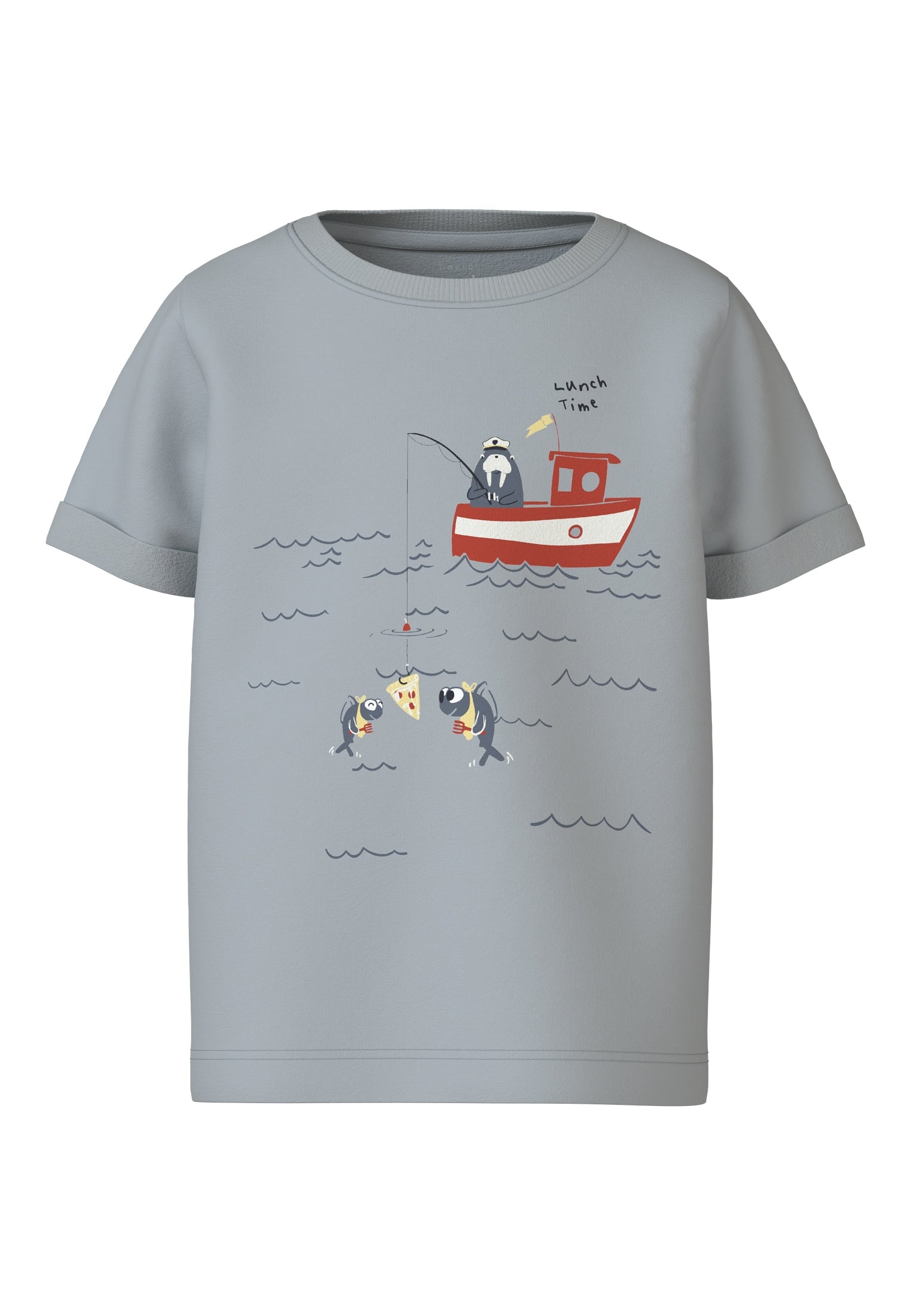Name It Vux T-shirt - Perleblå med Flot Print på Udsalg