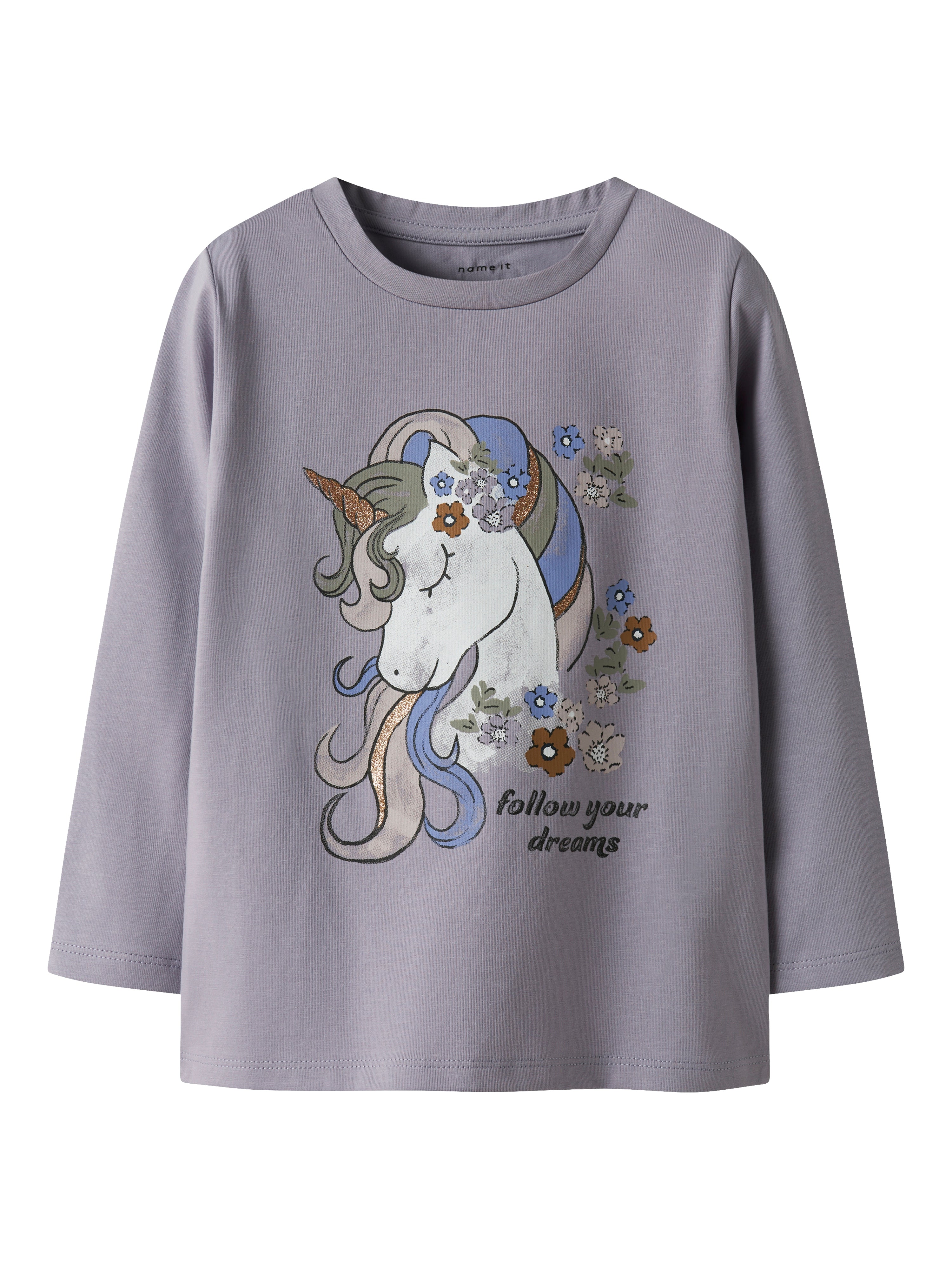 Name It Tulinea Bluse - Lavendelgrå med Enhjørning