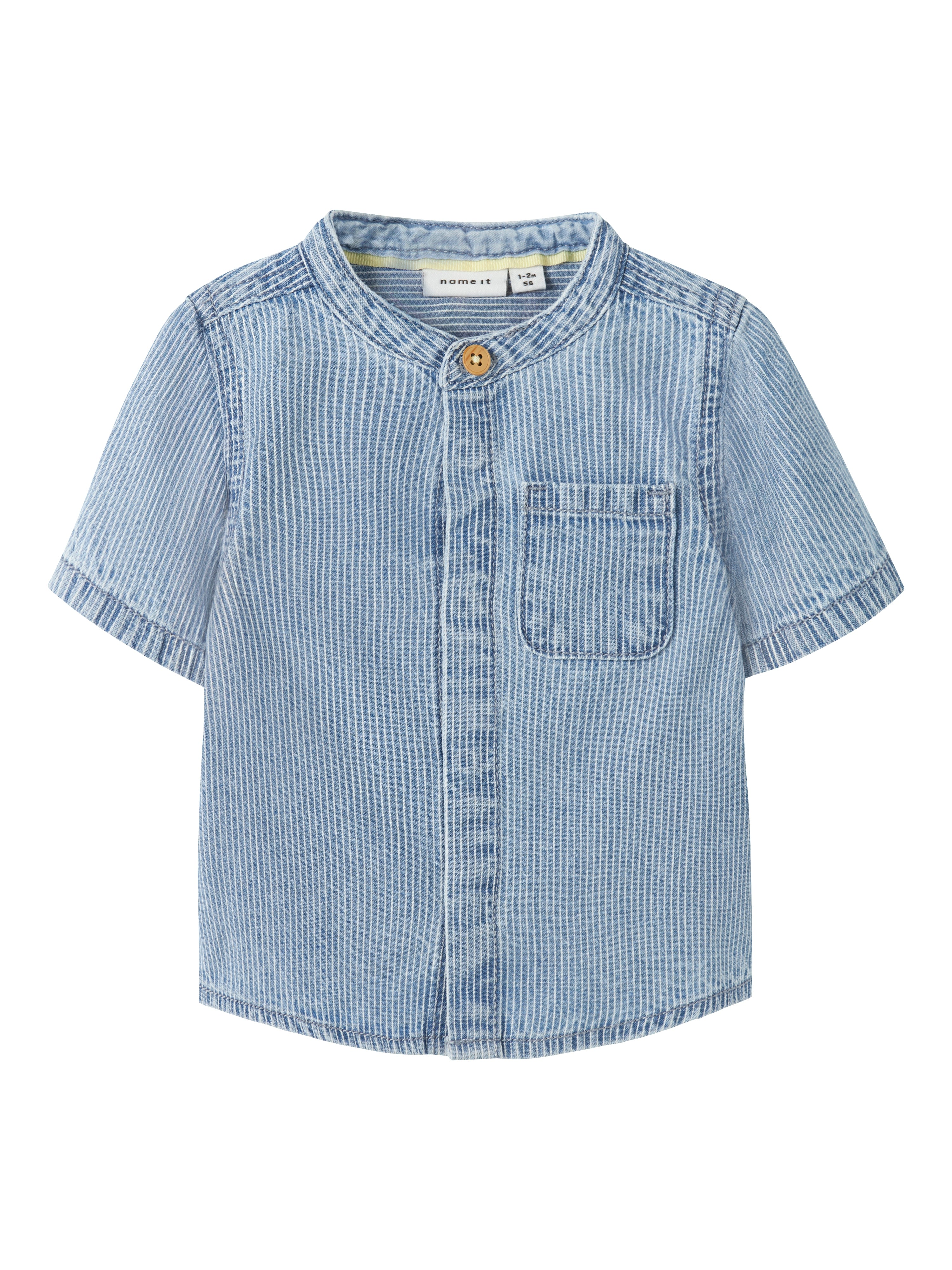 Name It Leo - Stripe Denim Ss Shirt - Light Blue Denim -   Cm