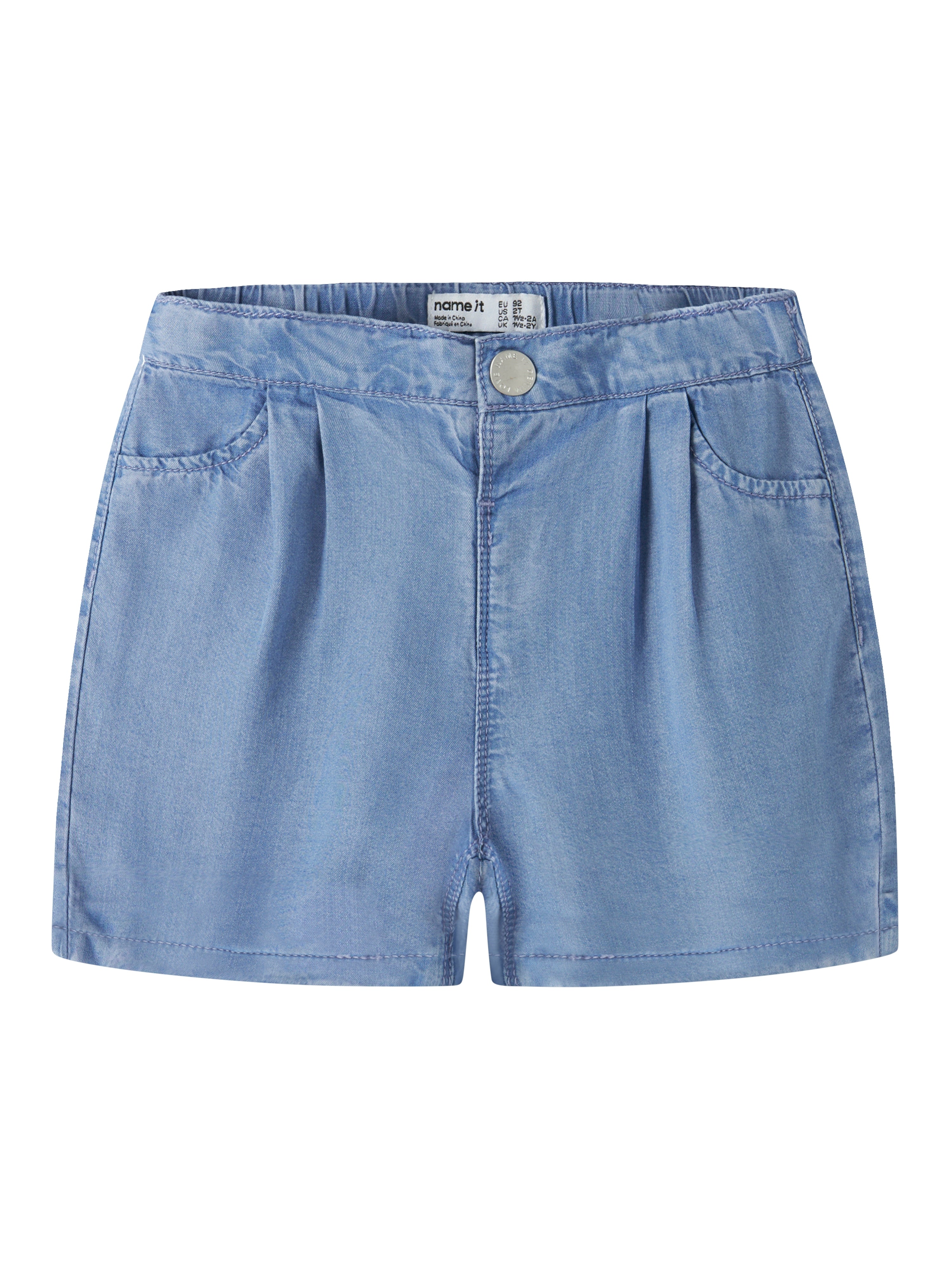 Name It Bella - Denim Pleat Shorts - Medium Blue Denim -   Cm